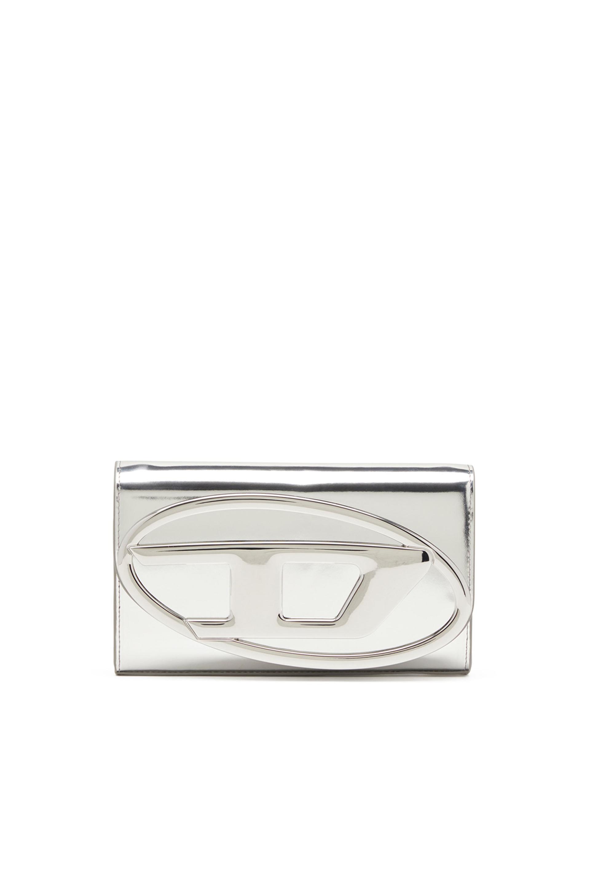 diesel - wallet bag in mirrored leather - wallets strap - woman - silver