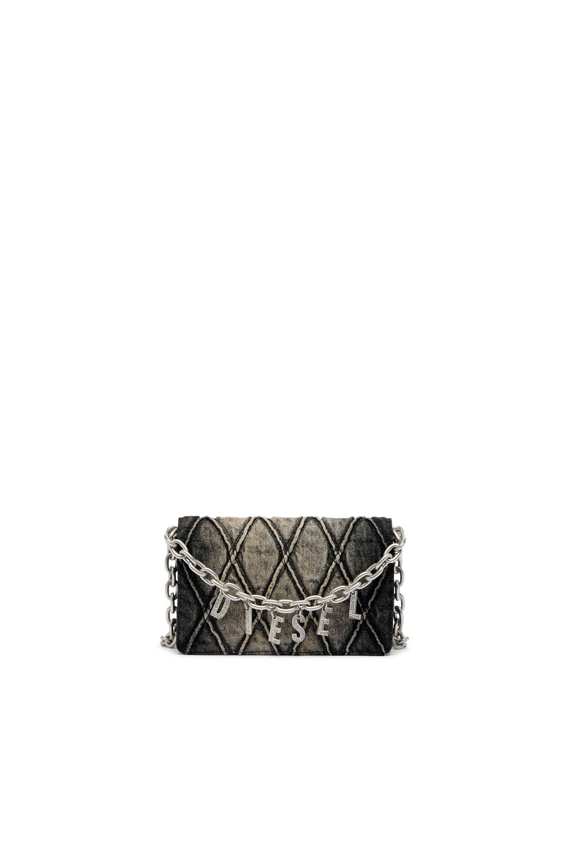 diesel - wallet purse in argyle quilted denim - wallets strap - woman - black