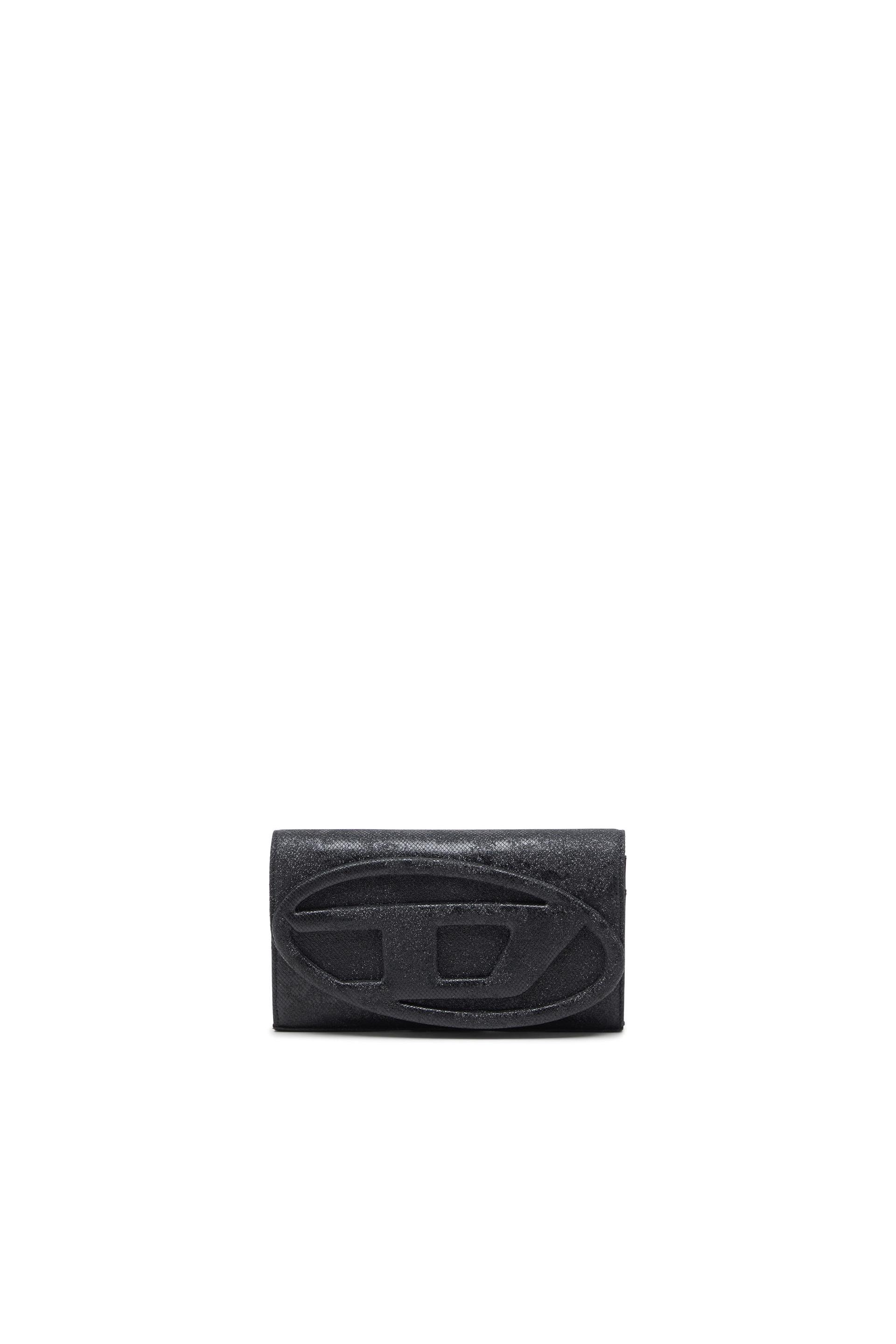diesel - wallet purse in glitter-camo lurex - wallets strap - woman - black
