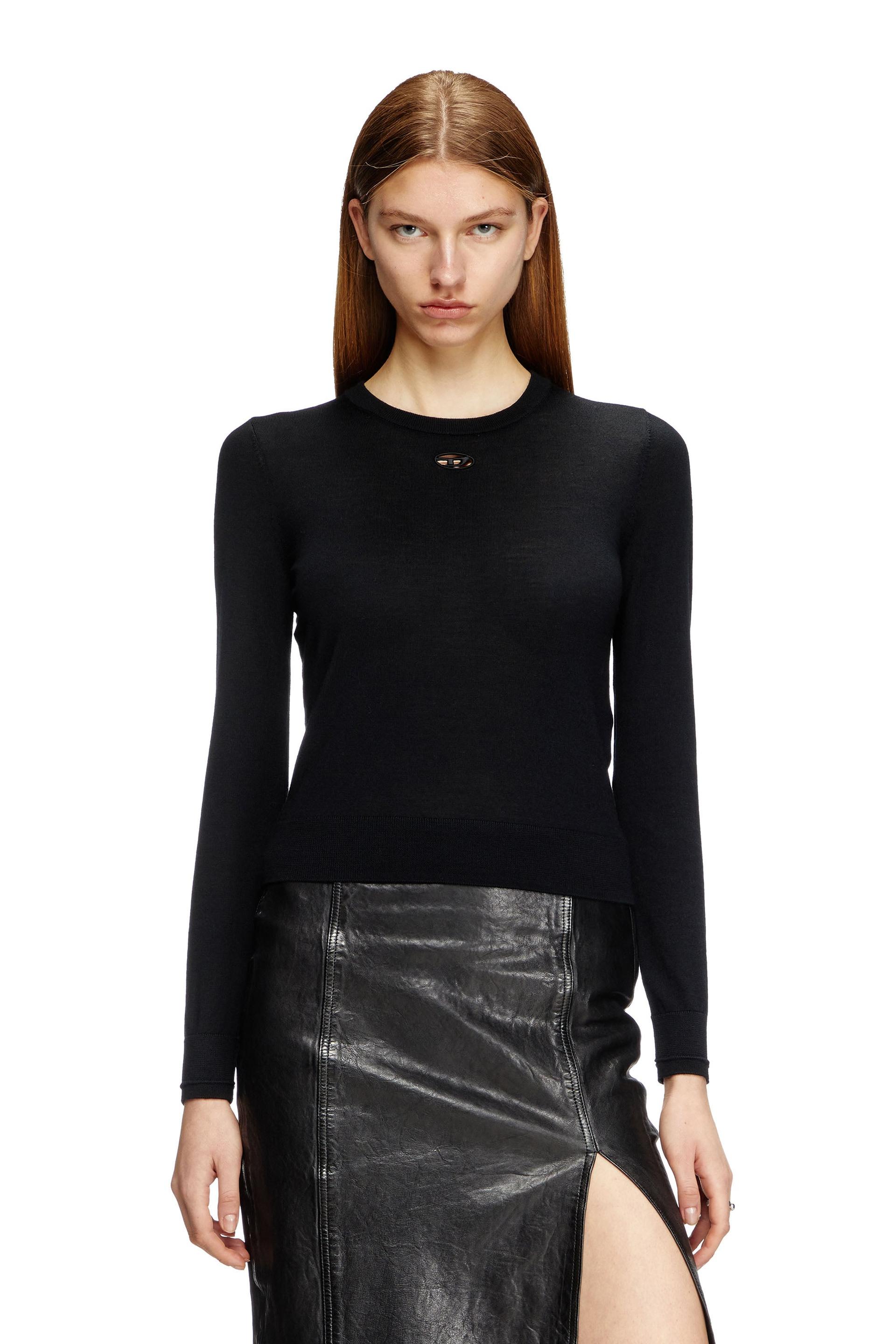 diesel - wool jumper with cut-out logo - knitwear - woman - black