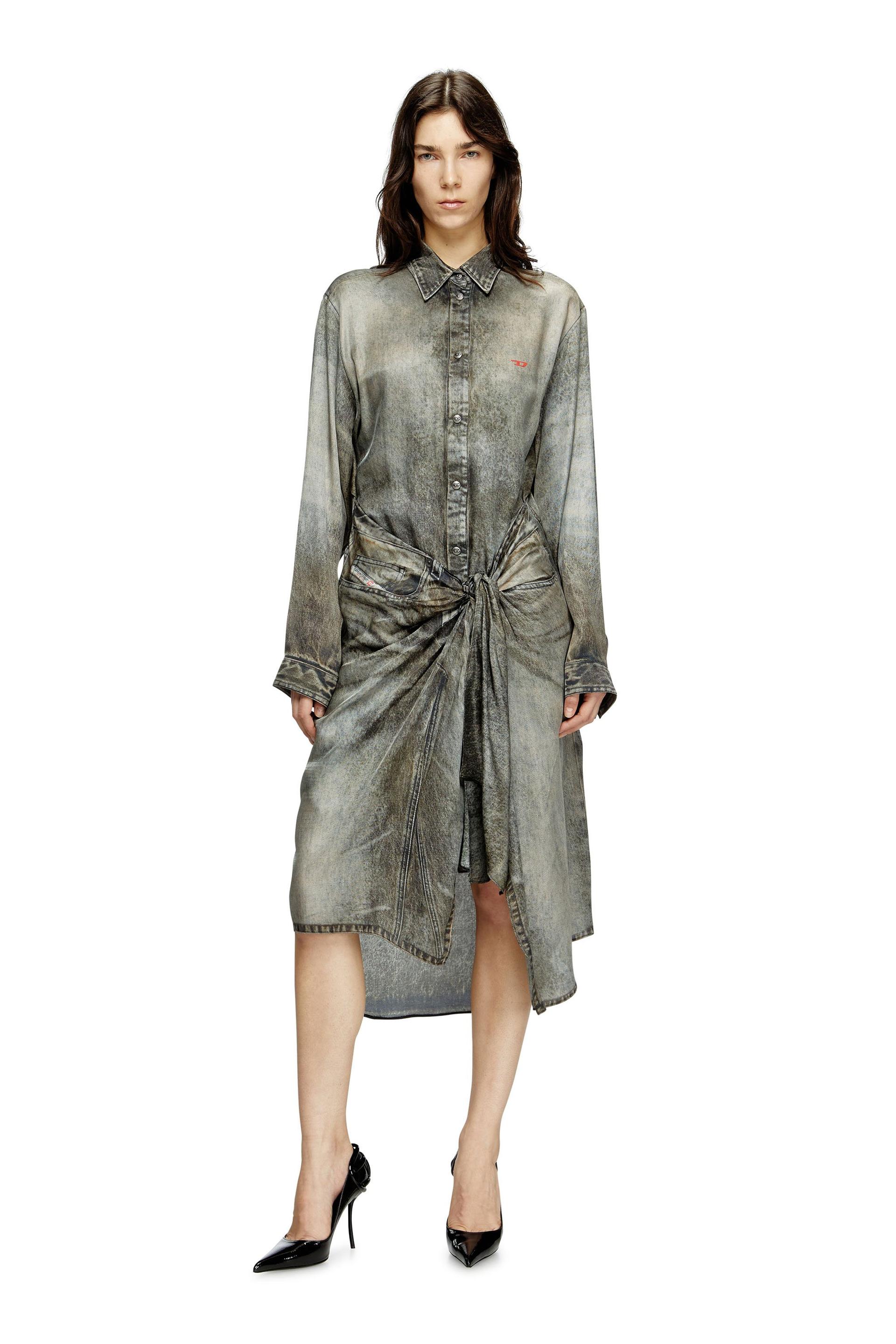 diesel - wrap dress in denim-look viscose - dresses - woman - grey