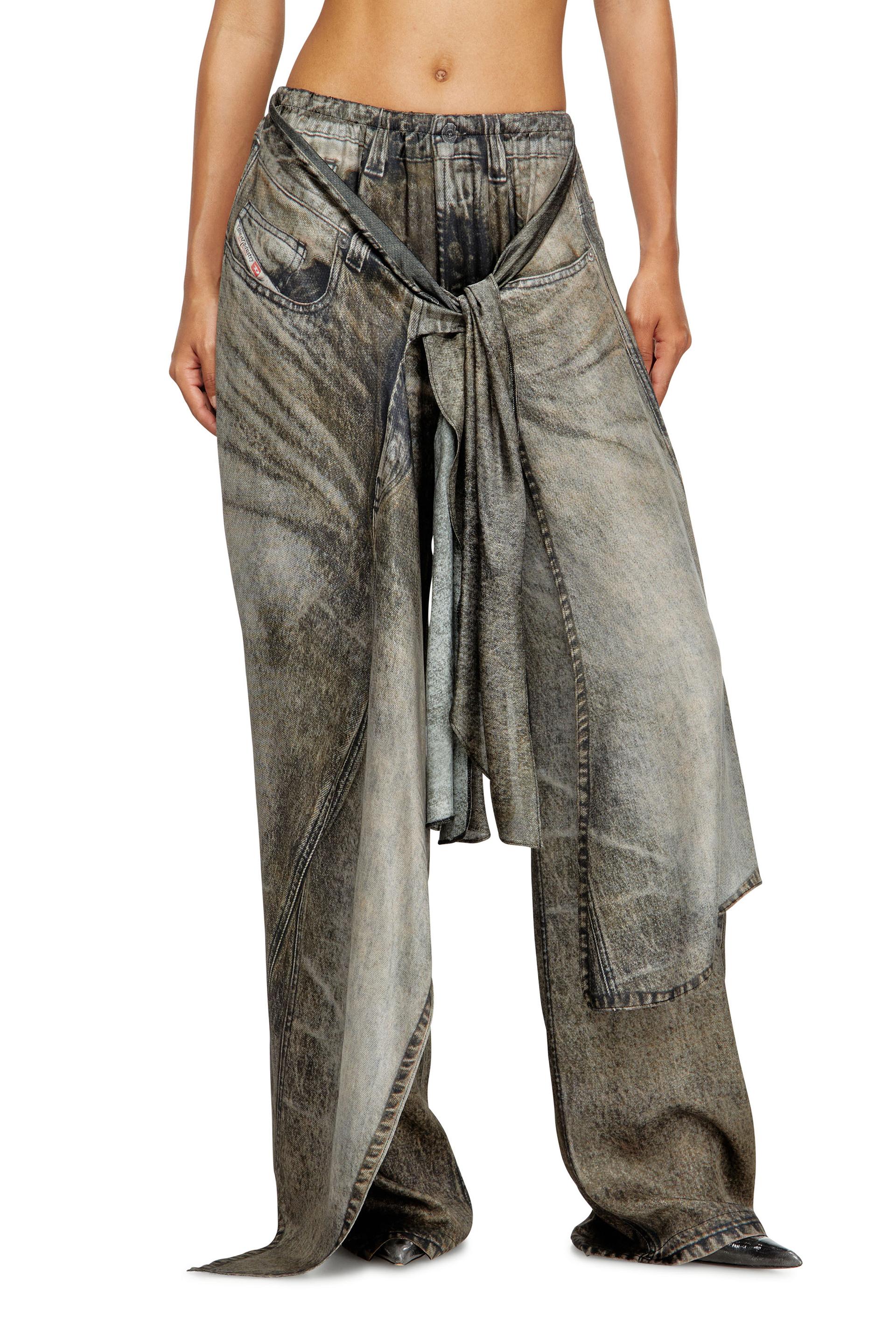 diesel - wrap pants in denim-look viscose - pants - woman - grey