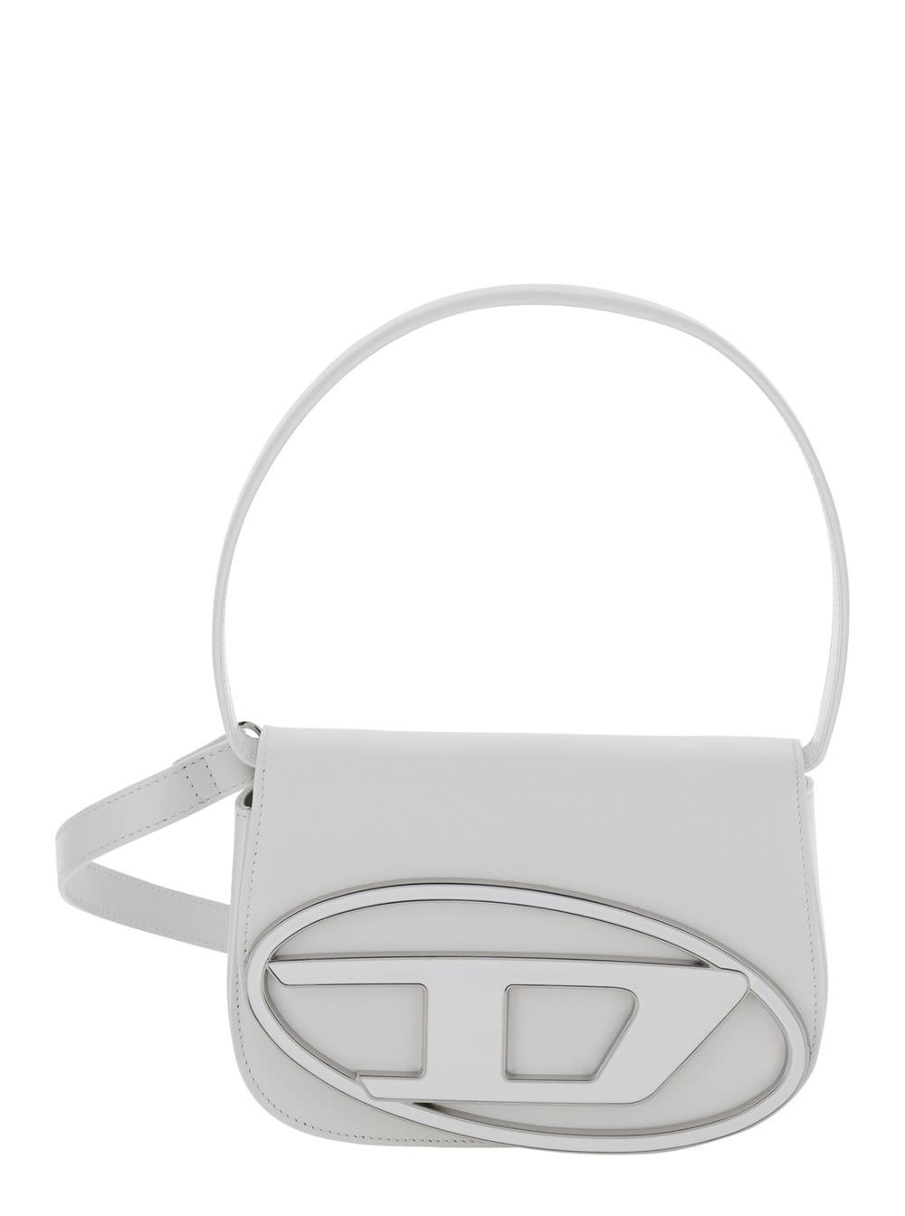diesel 1dr white shoulder bag with oval d patch in leather woman