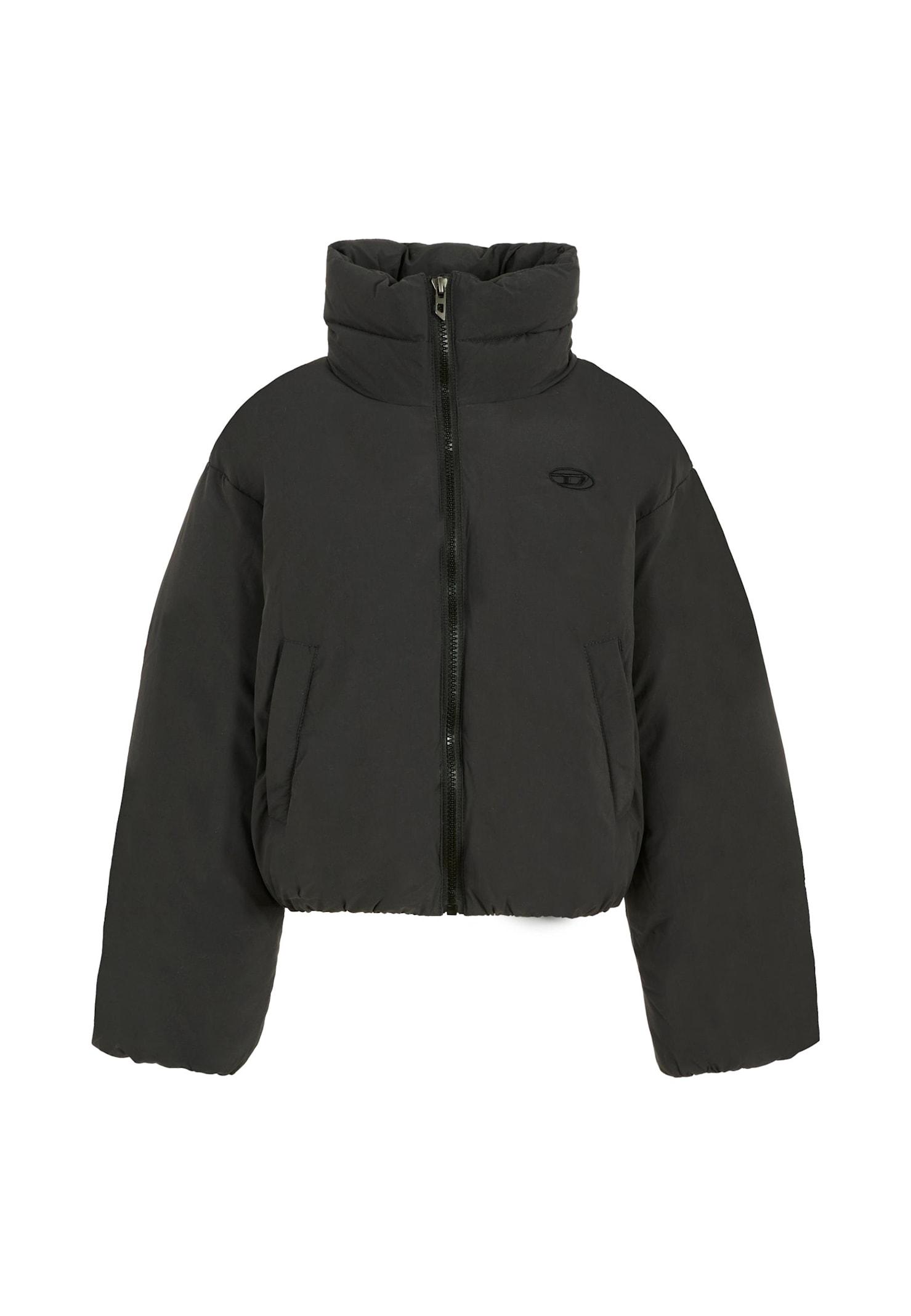 diesel black crop down jacket for girl with logo