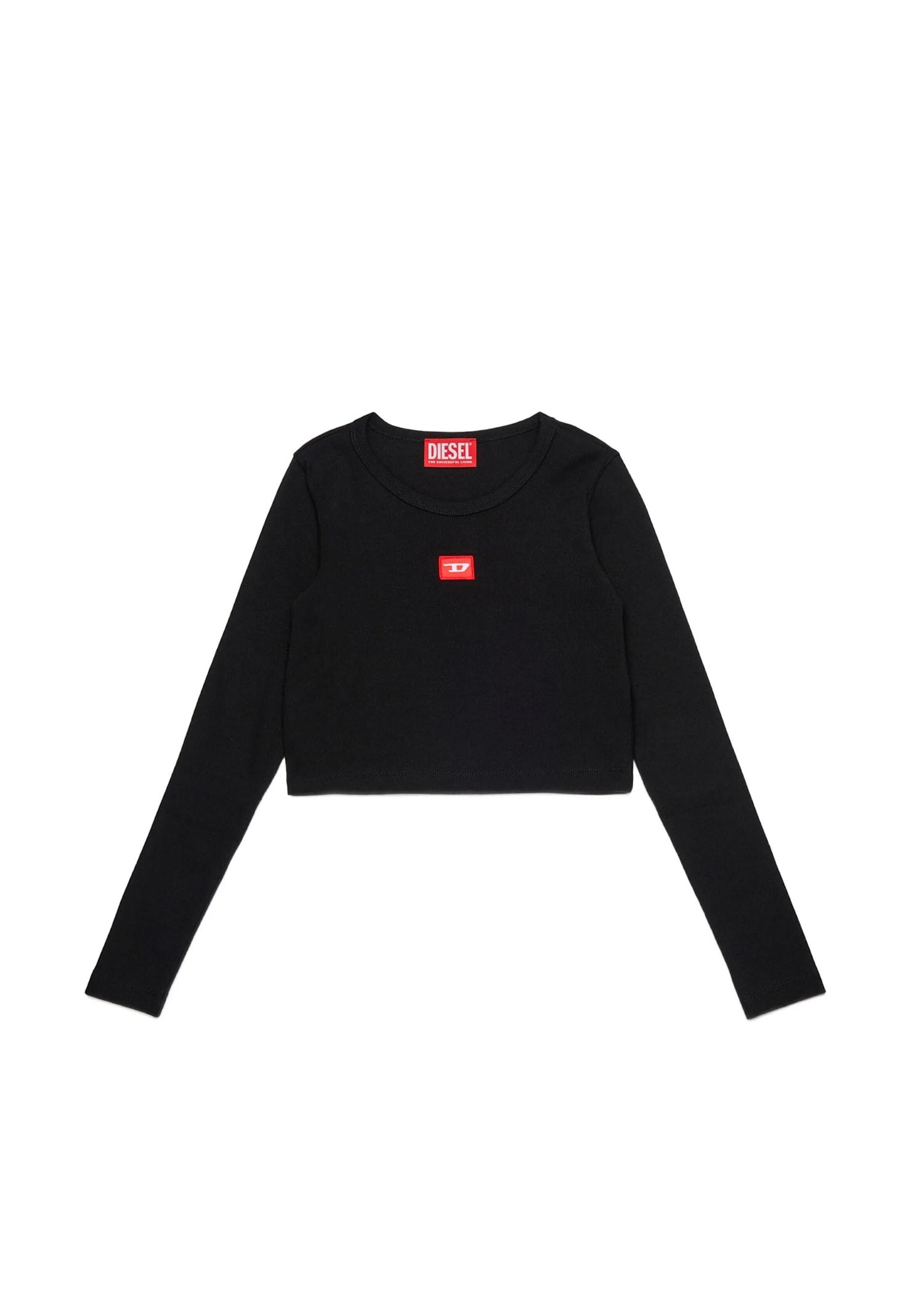 diesel black crop t-shirt for girl with logo