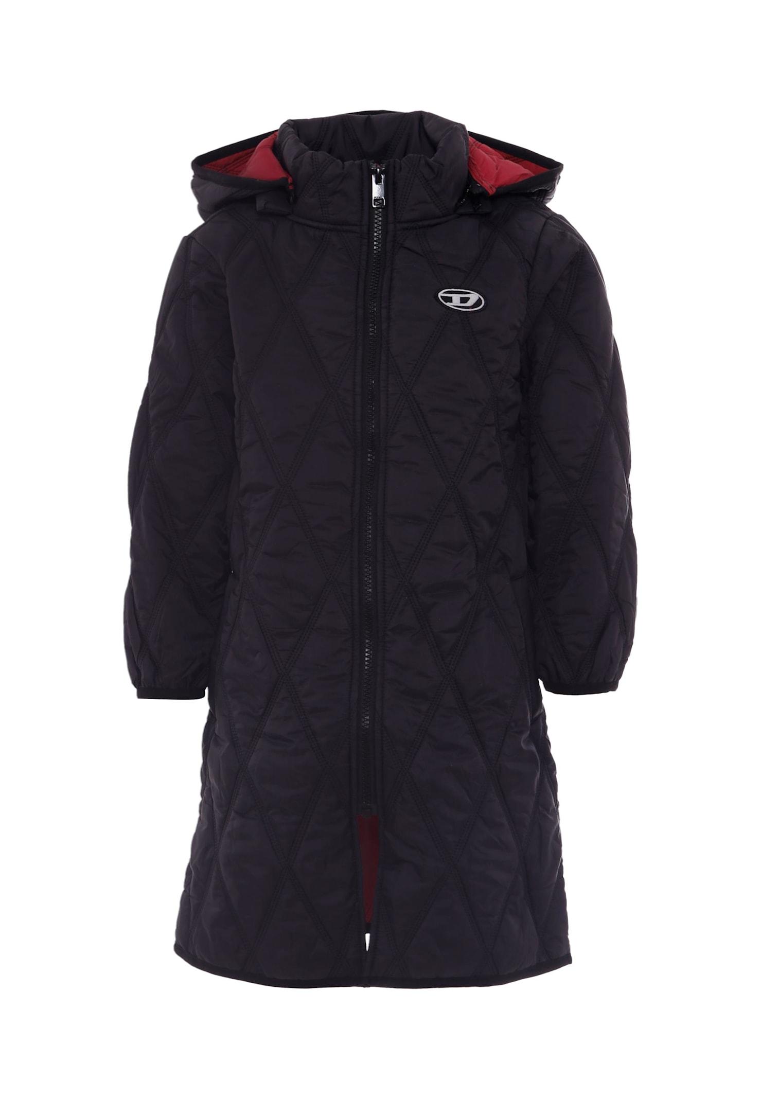 diesel black down jacket for girl with logo