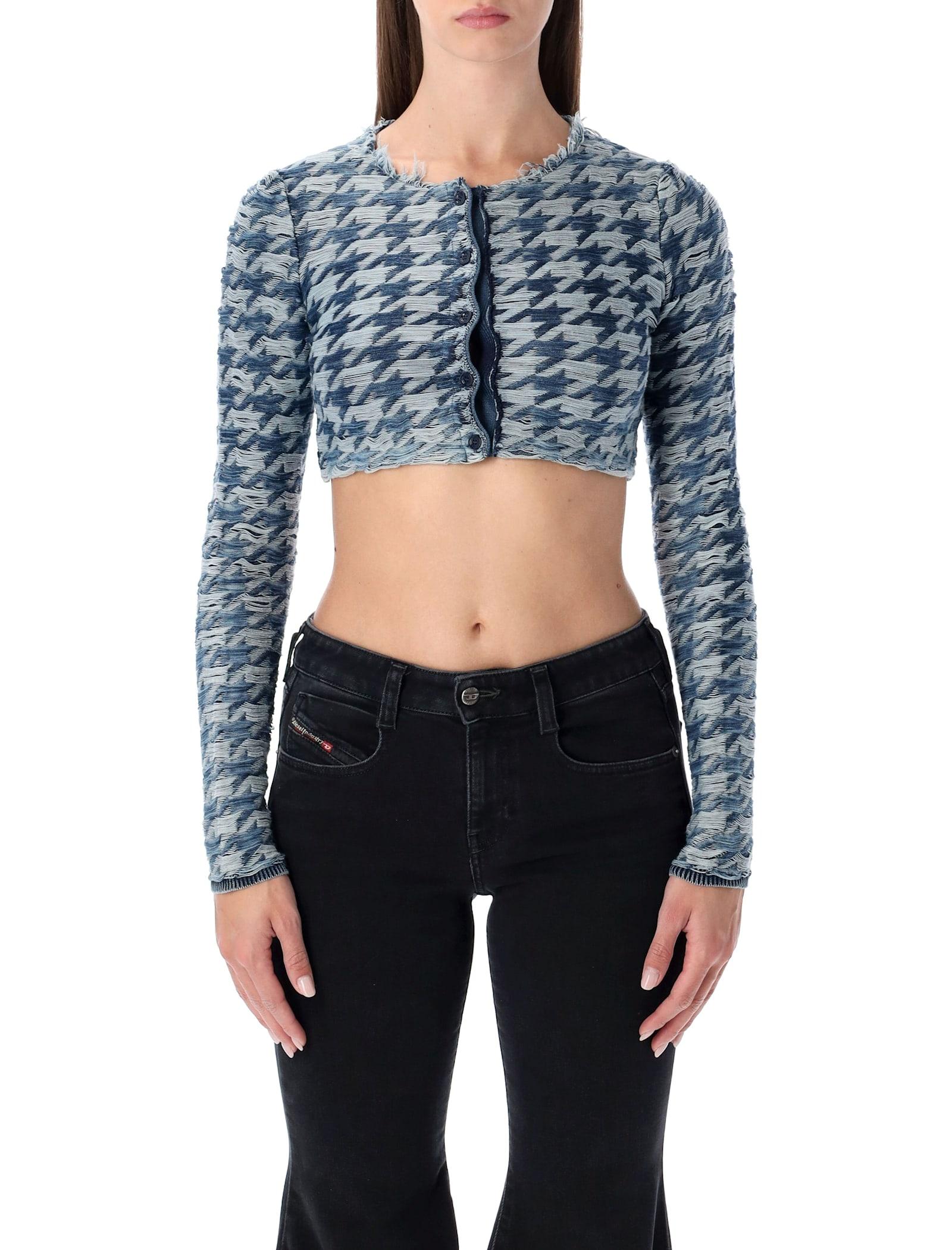 diesel blue cropped houndstooth cardigan