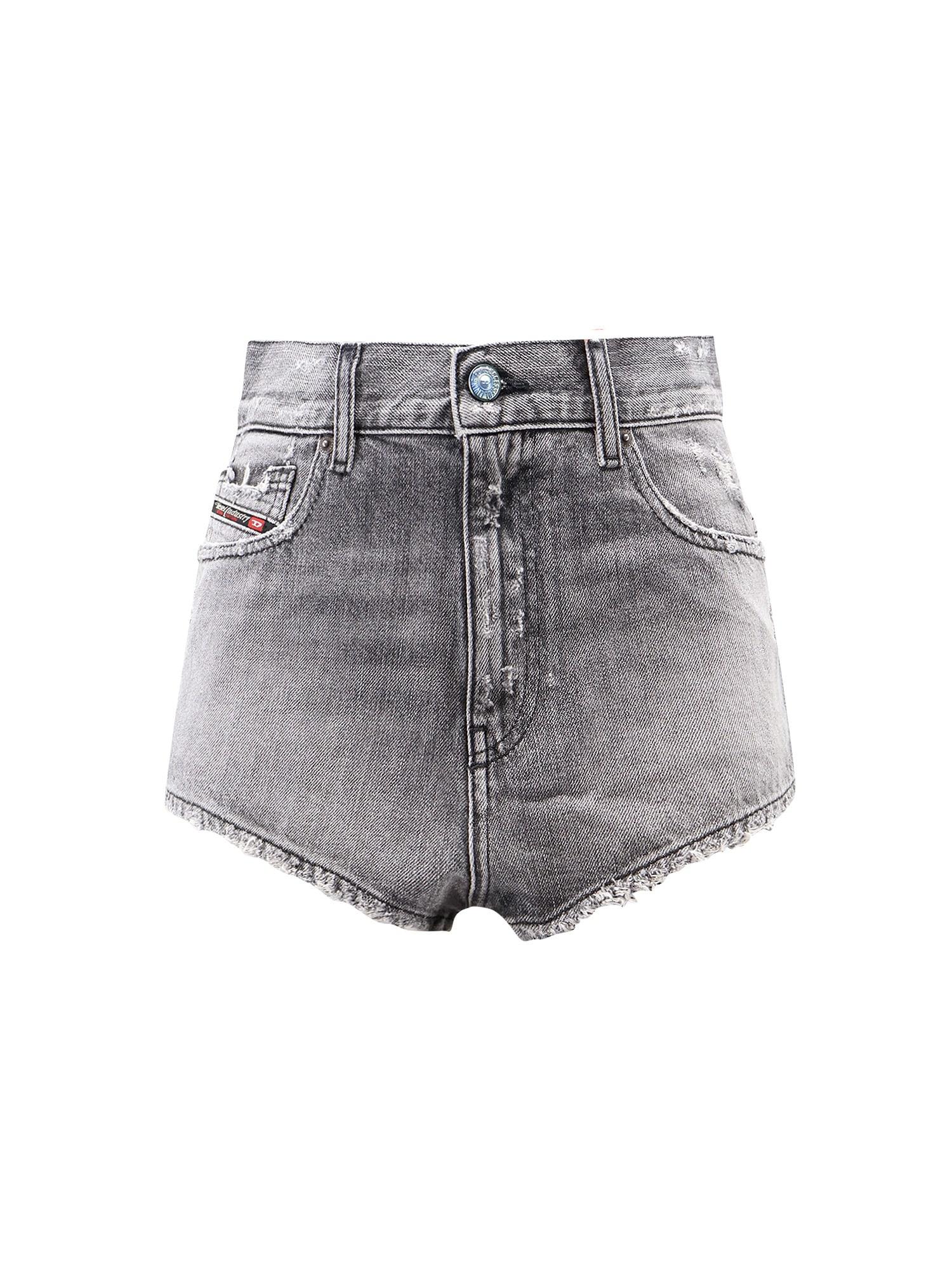 diesel blue denim shorts with a destroyed effect