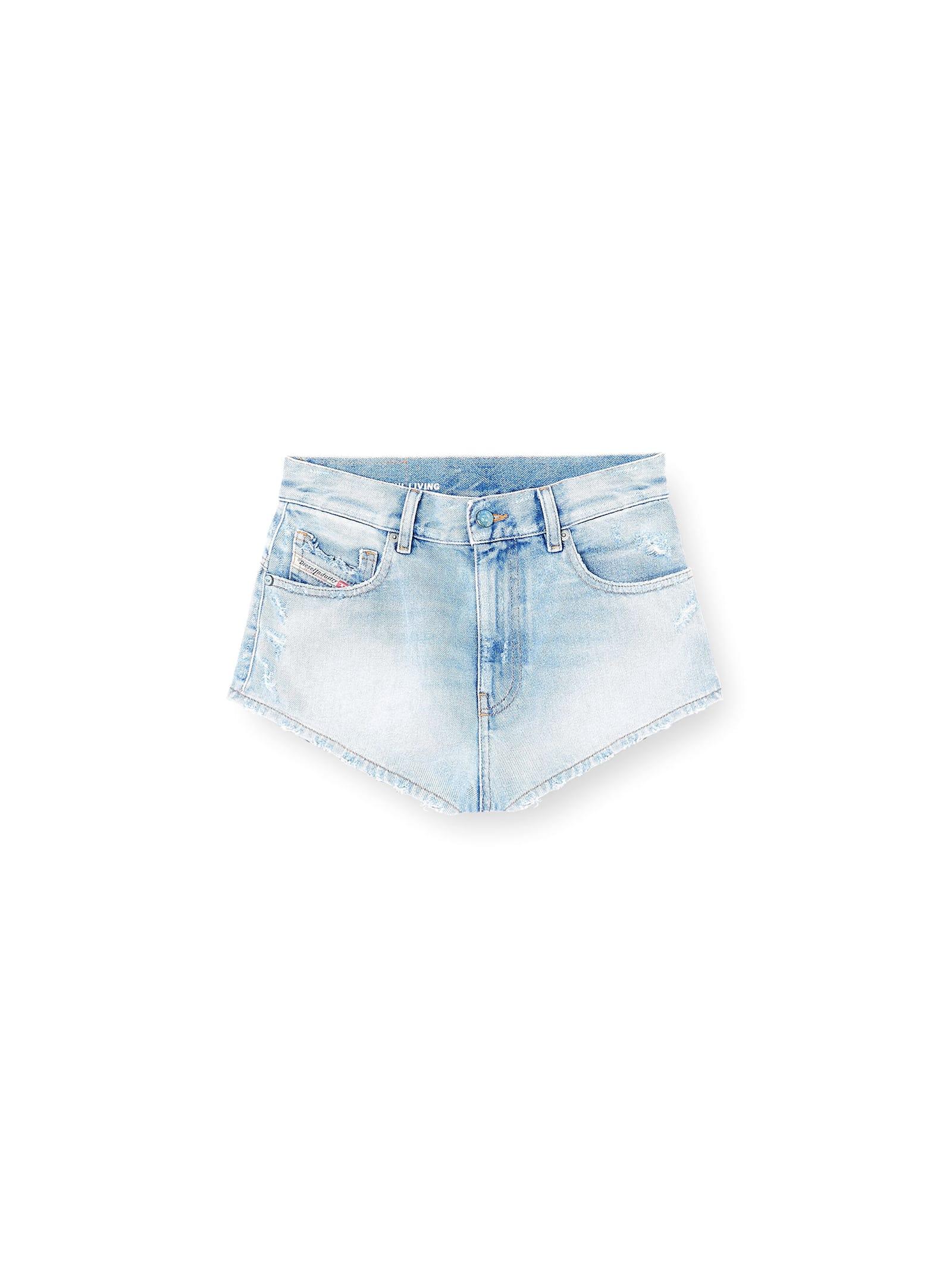 diesel blue denim shorts with destroyed effect