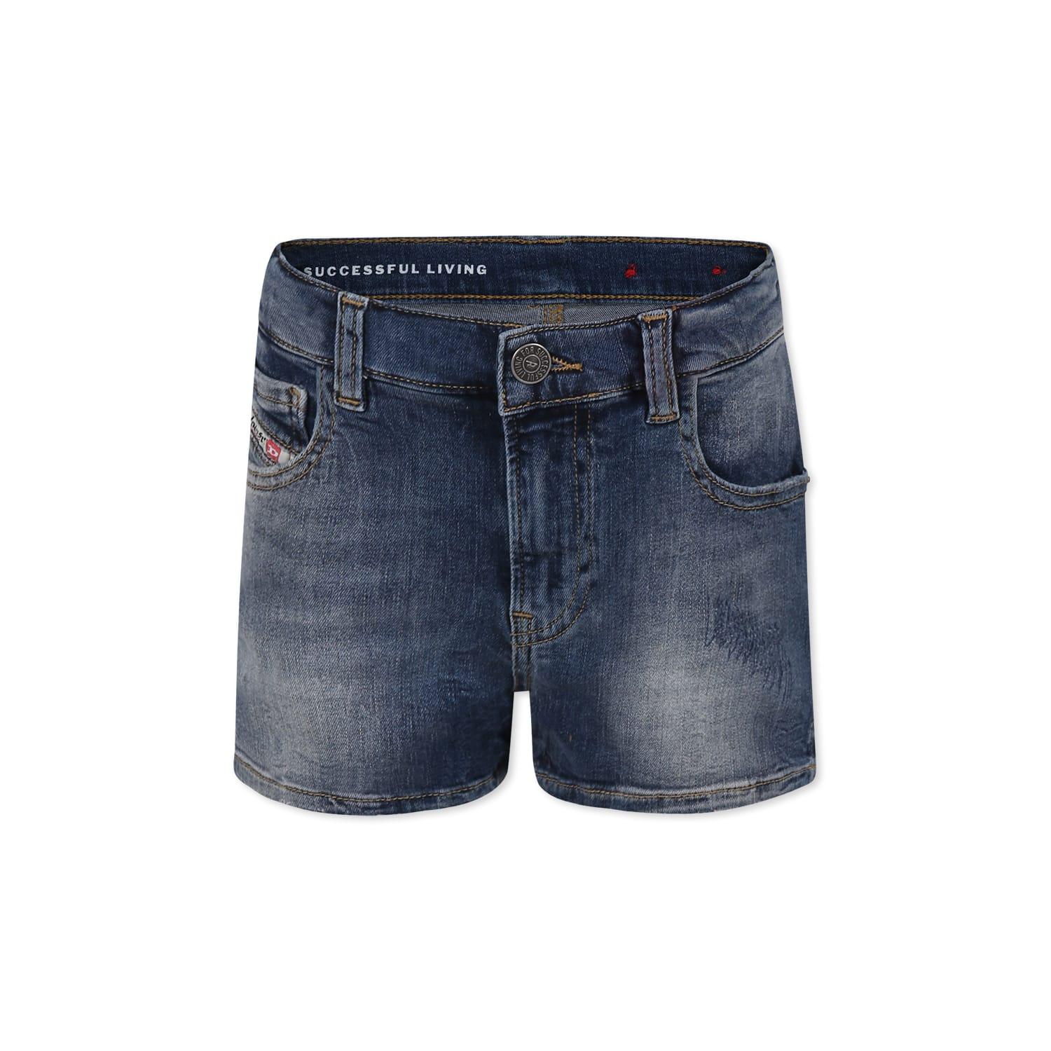 diesel blue shorts for girl with logo patch