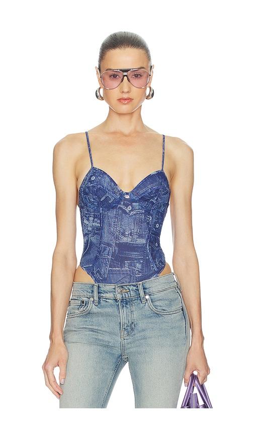 diesel bridget denim bodysuit in blue.