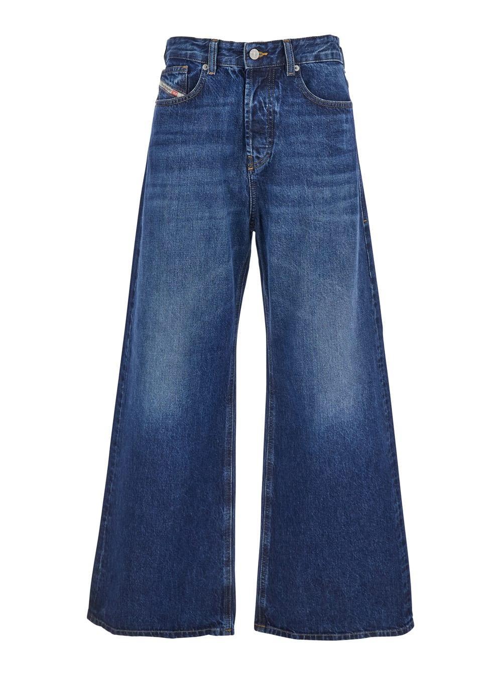 diesel d-sire 1996 blue jeans with wide leg and logo patch on the rear in denim woman