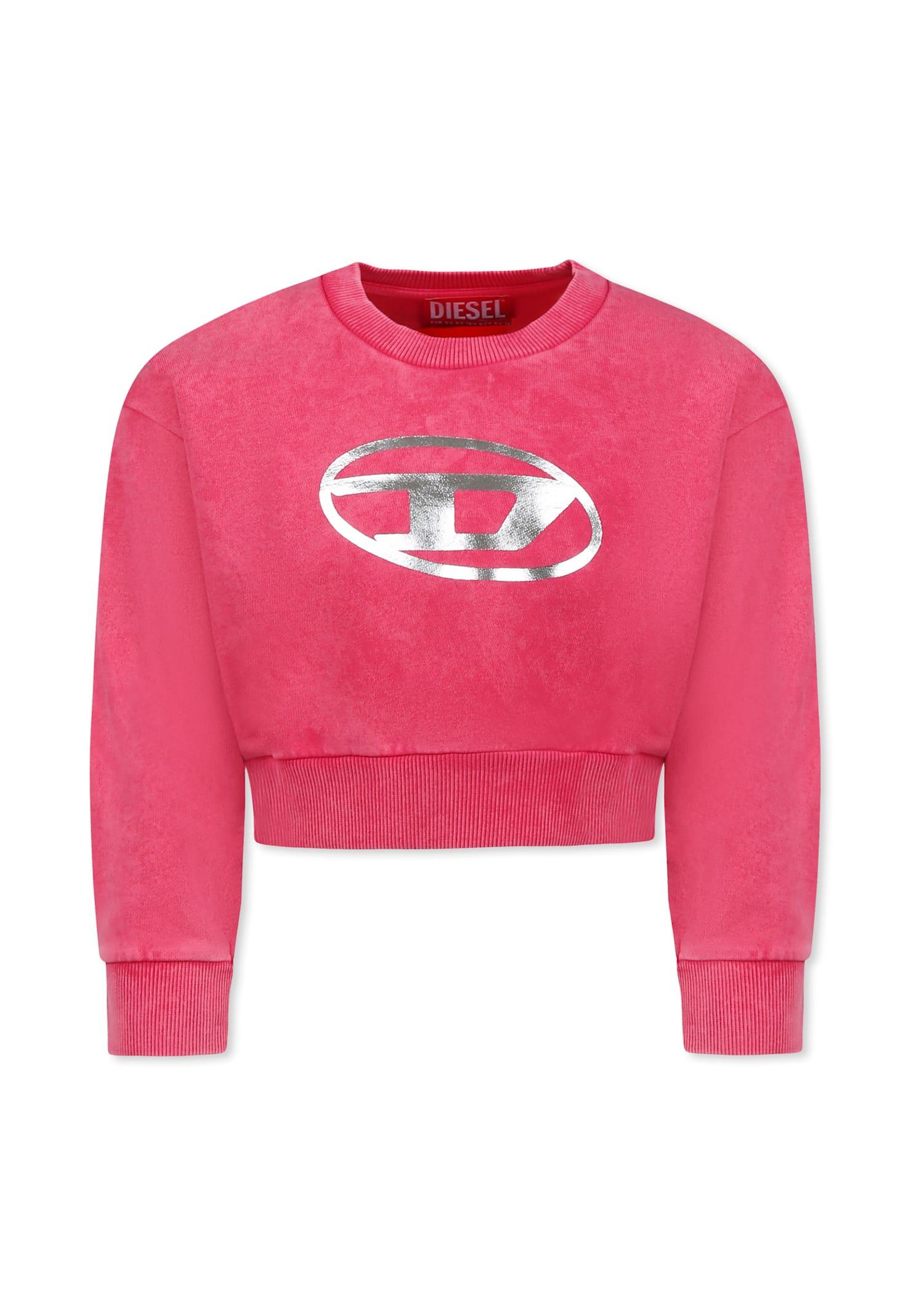 diesel fuchsia crop sweatshirt for girl with logo