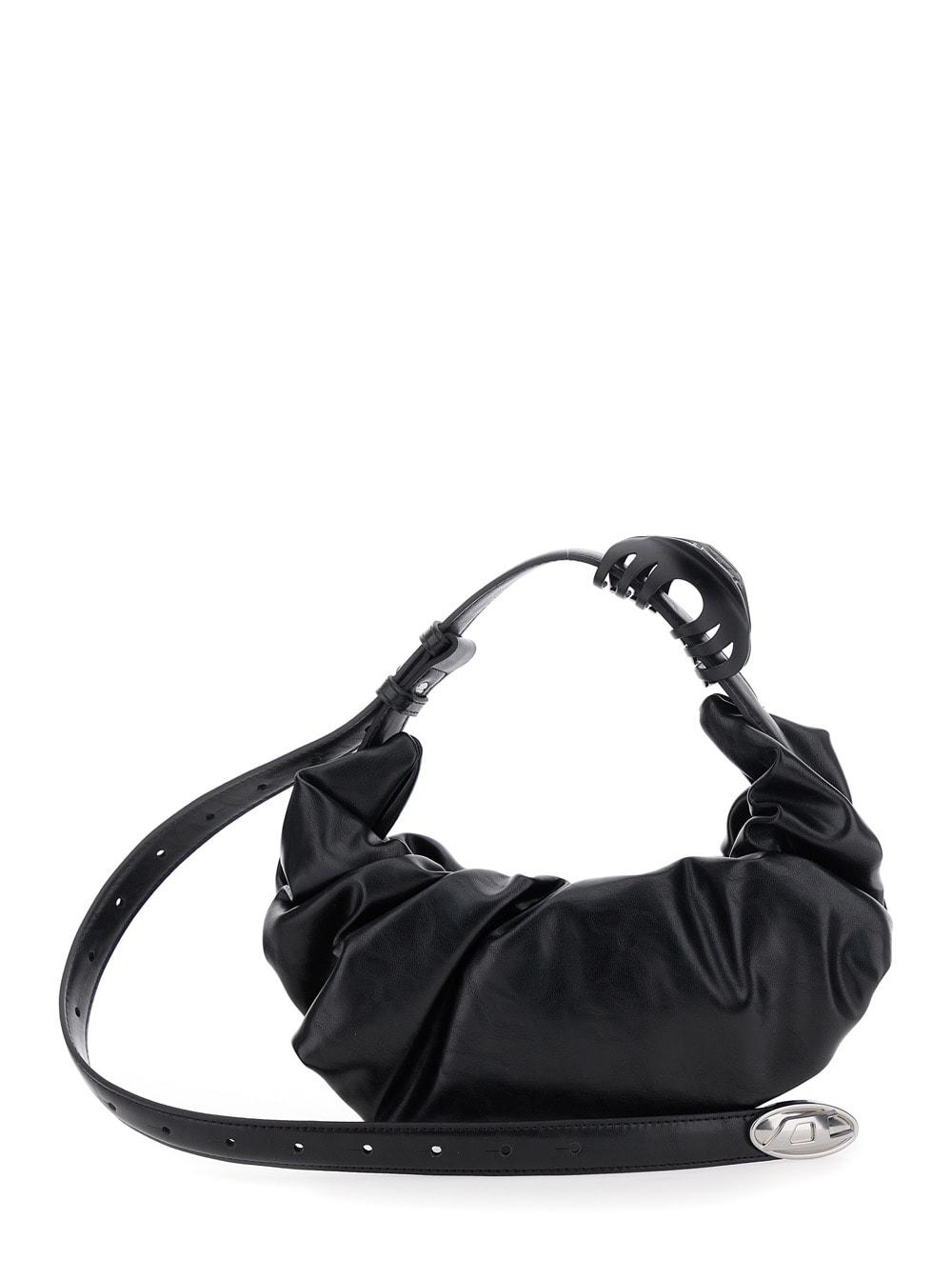 diesel grab d black handbag with adjustable shoulder strap and hair clip detail on the handle in ecoleather woman