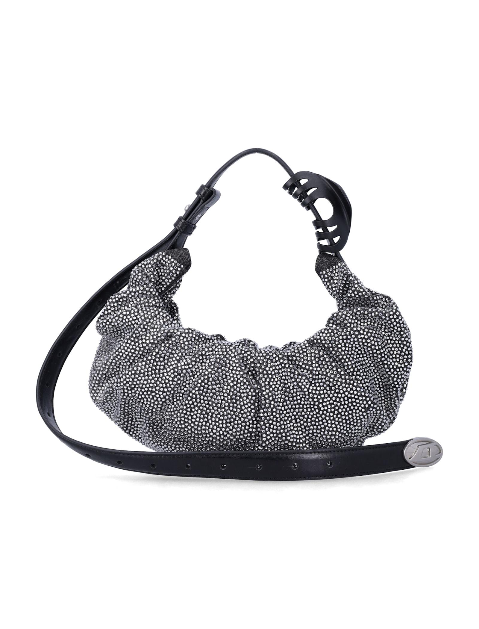 diesel grab-d small crystal denim hobo bag