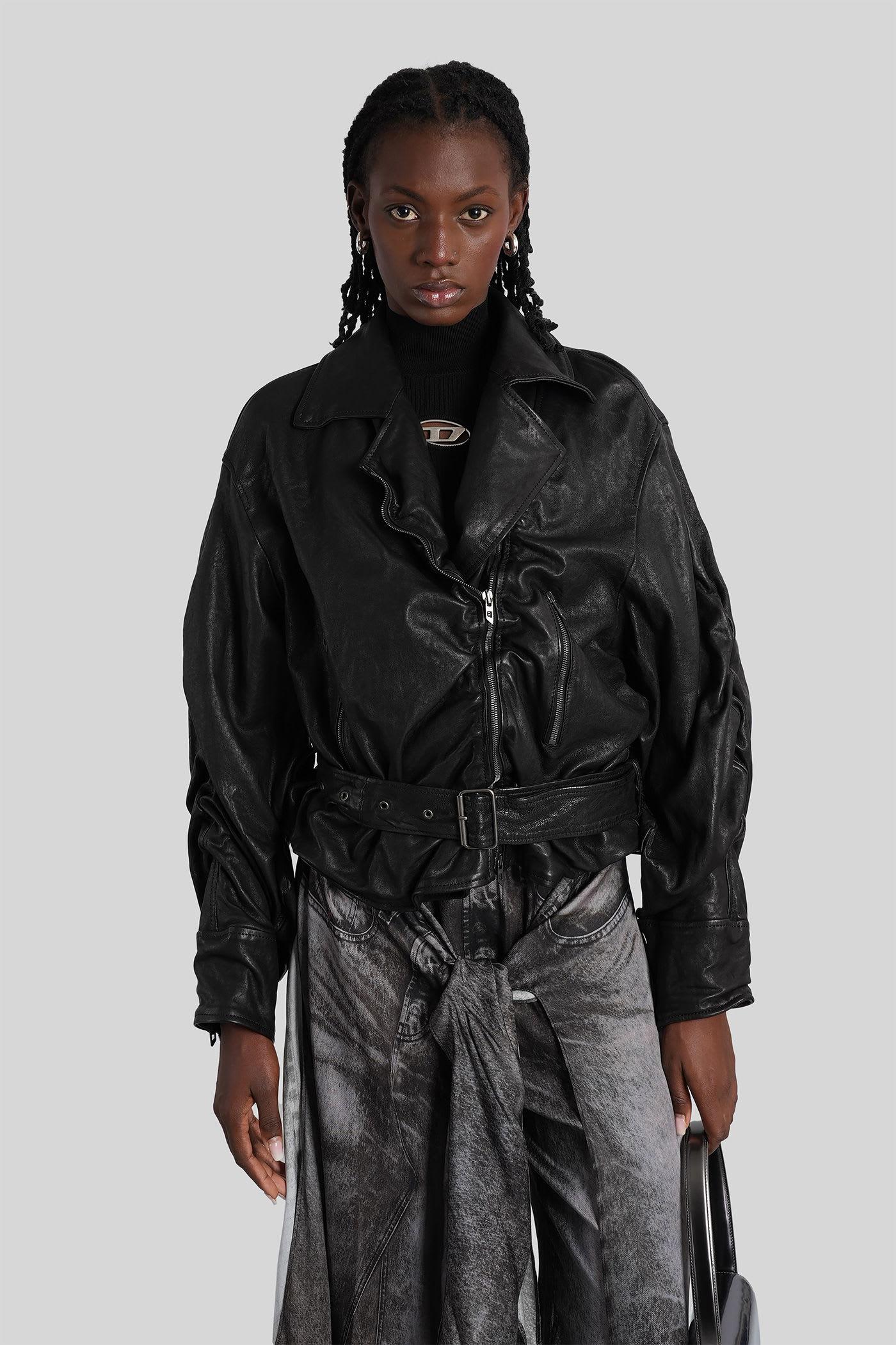 diesel l-oys biker jacket in black leather