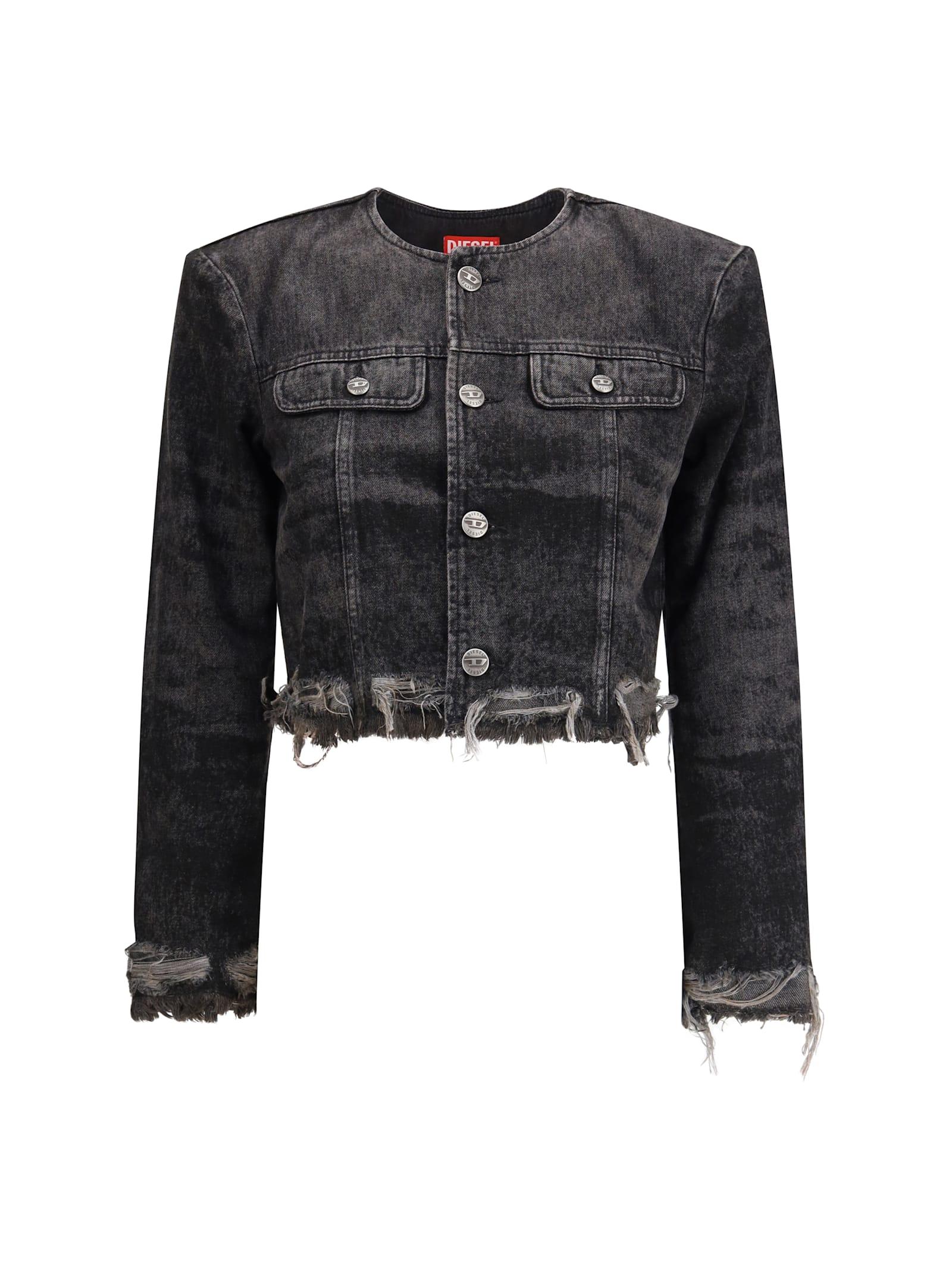diesel laser-engraved cotton-hemp denim jacket