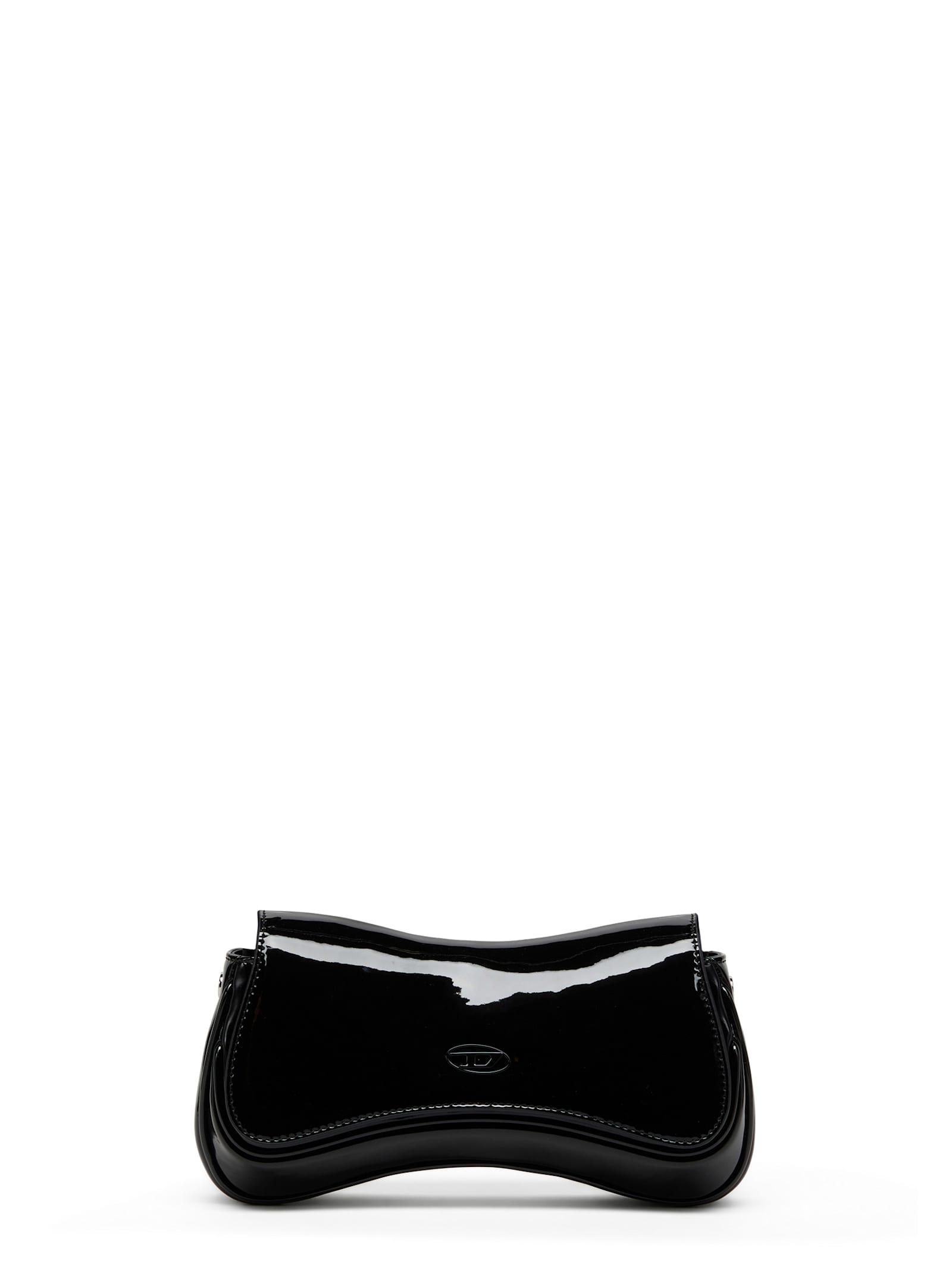 diesel play clutch shiny leather shoulder bag