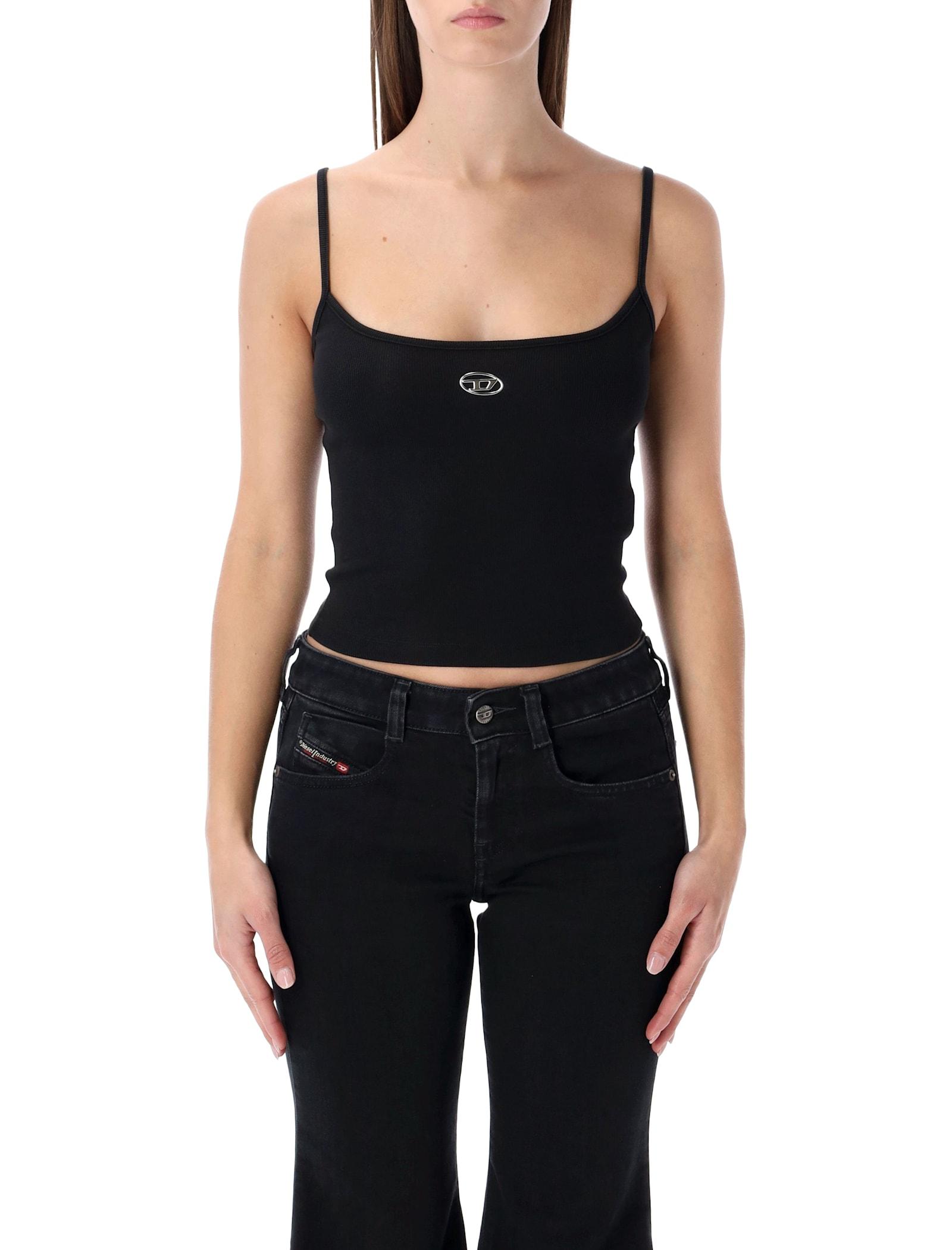 diesel ribbed stretch cotton top with metallic oval d logo