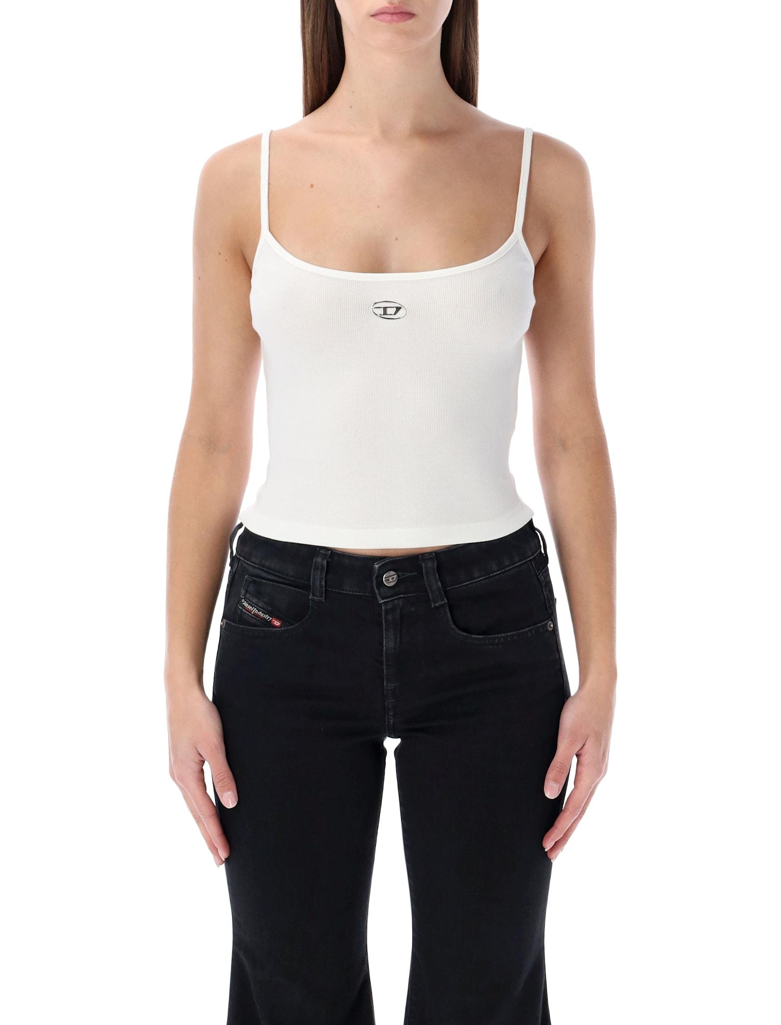 diesel ribbed stretch cotton top with metallic oval d logo