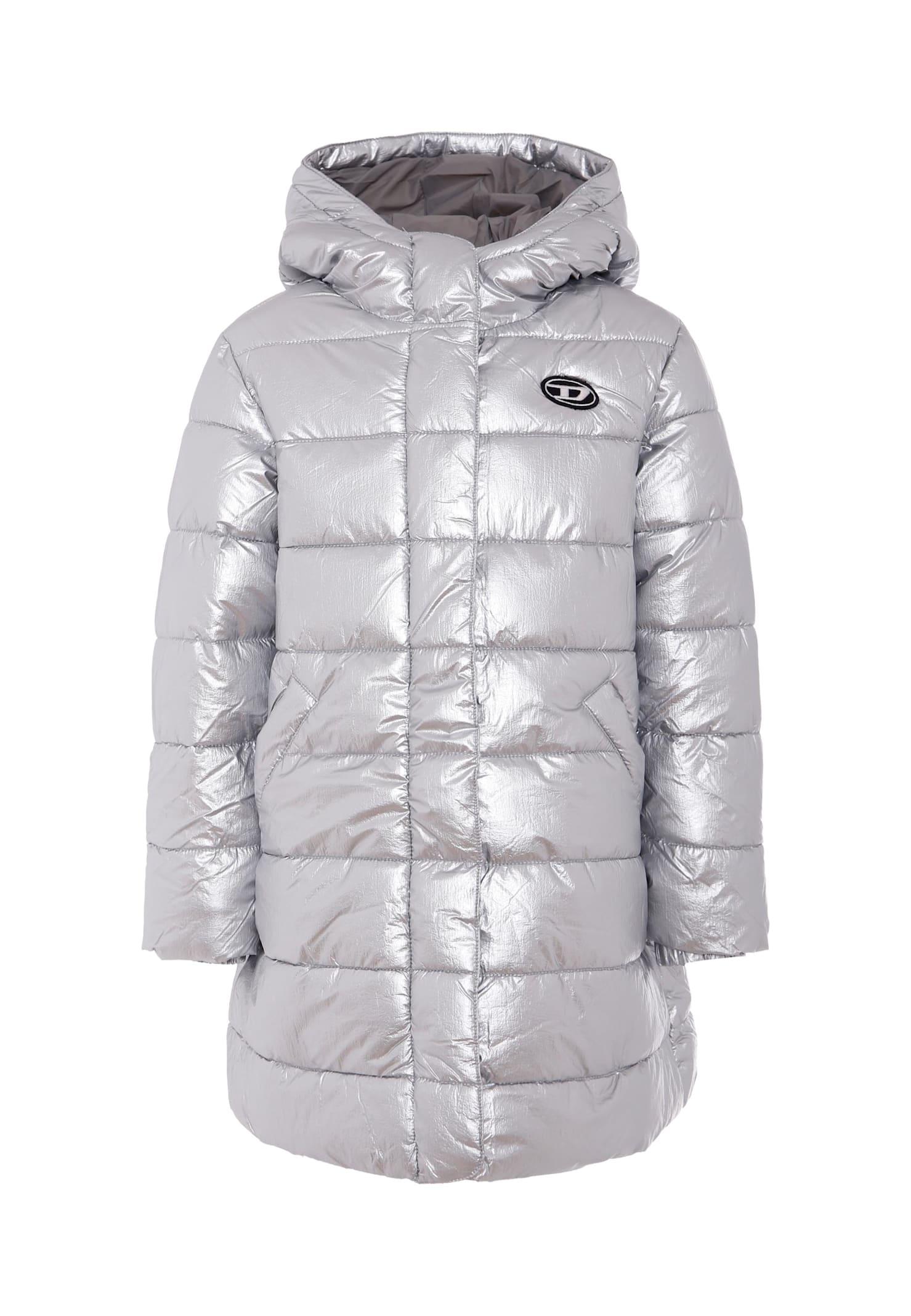 diesel silver down jacket for girl with logo