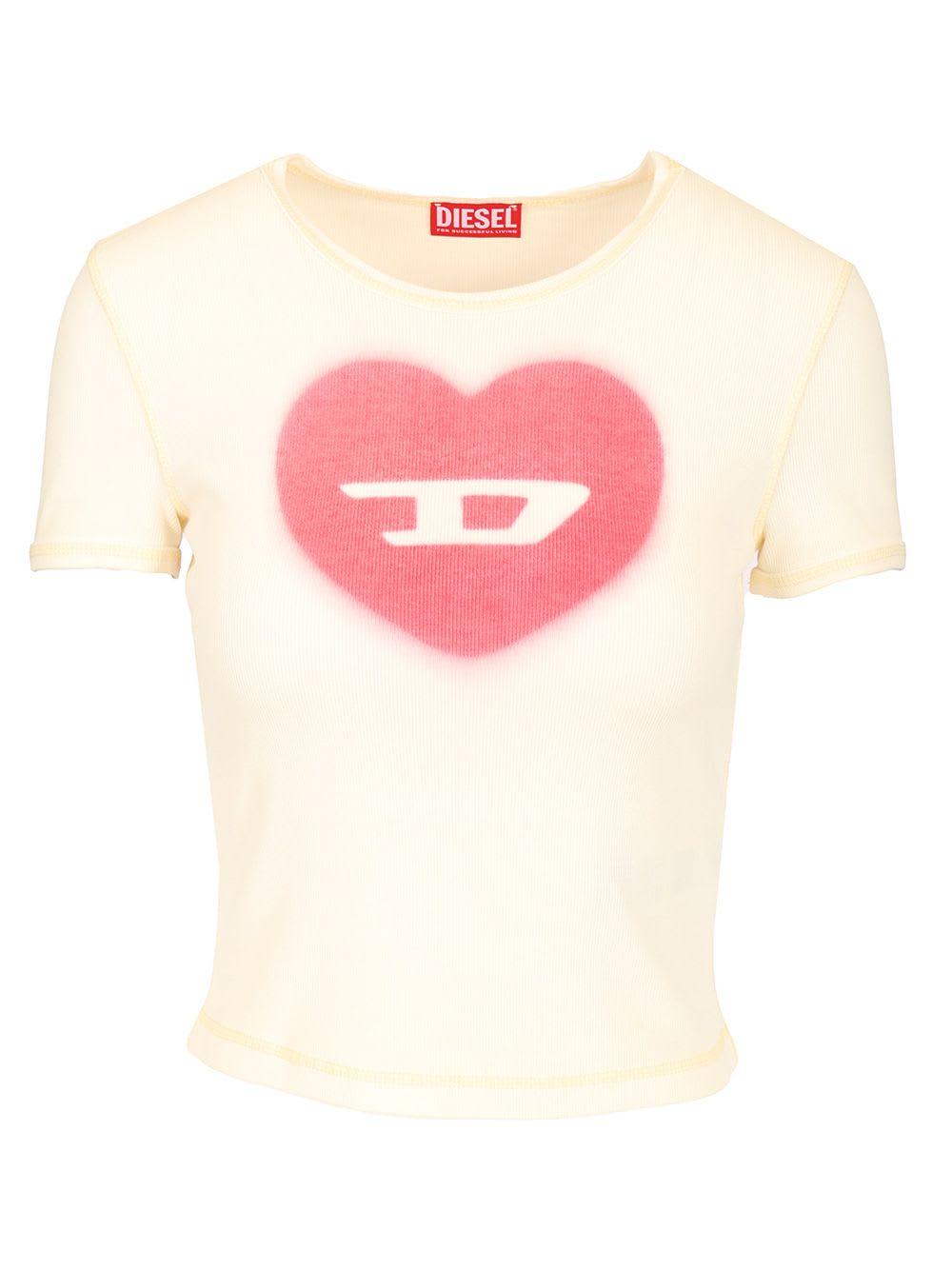 diesel t-shirt with heart d watercolor effect