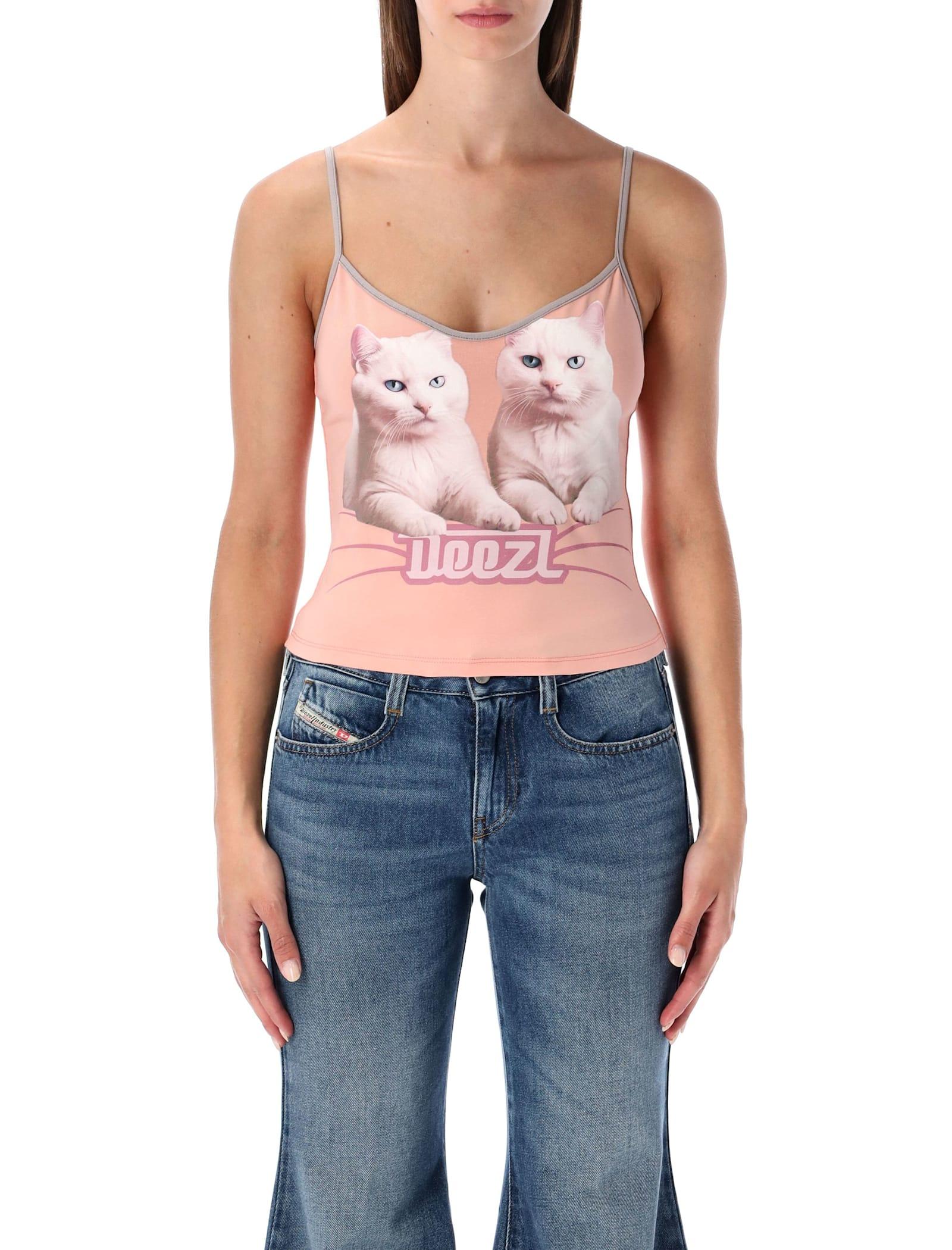 diesel t-top r2 cats pink cotton jersey tank top