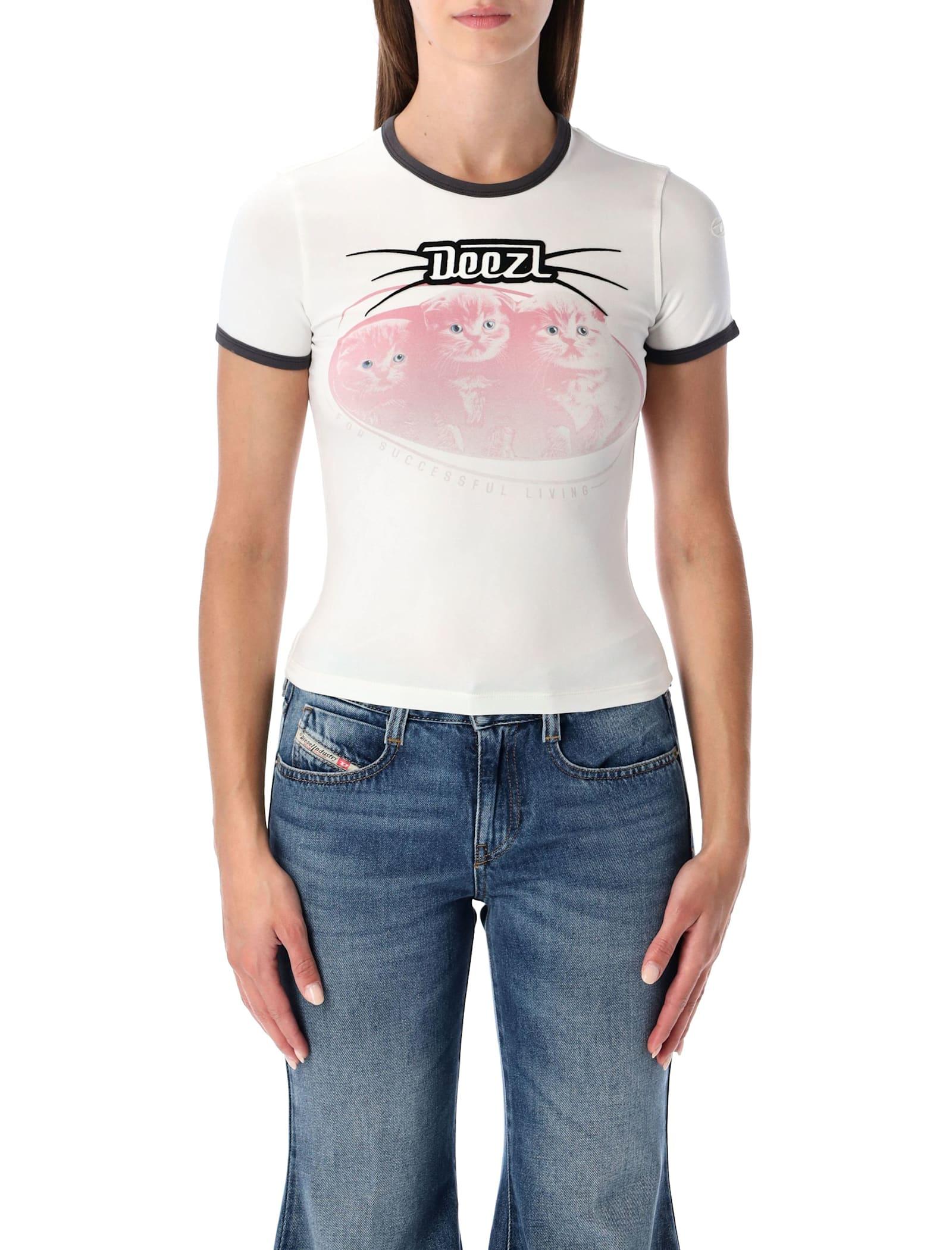 diesel t-uncuties-long-r13 white slim-fit cotton t-shirt