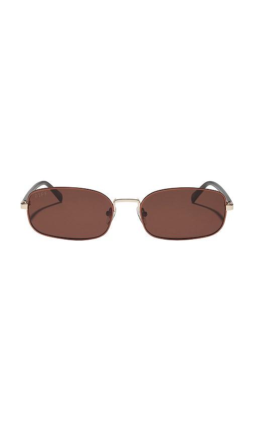 diff eyewear x rachael kirkonnell metal rectangle sunglasses in brown.