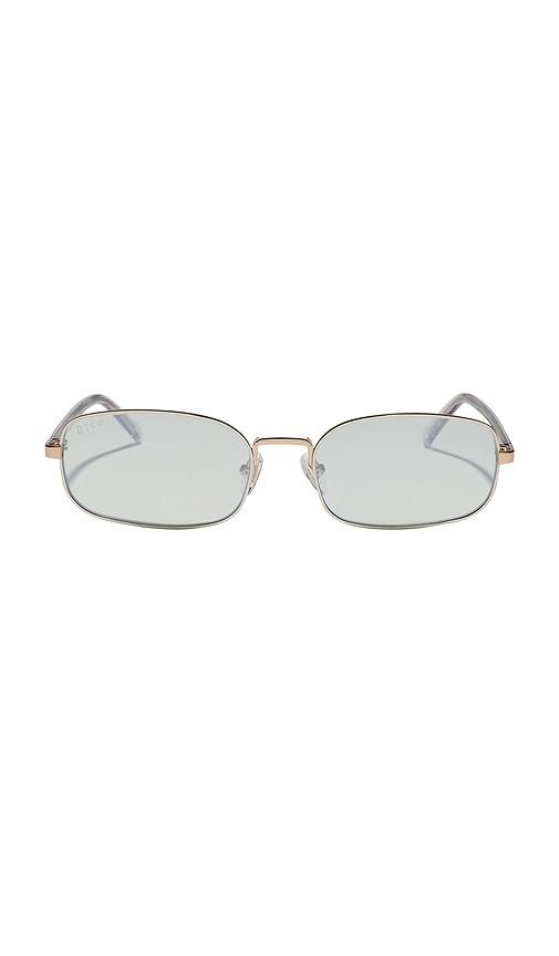 diff eyewear x rachael kirkonnell metal rectangle sunglasses in metallic silver.