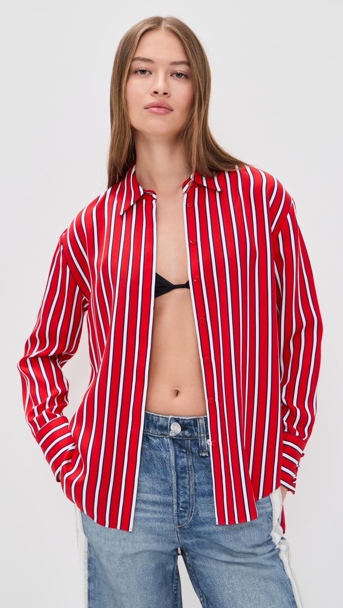 dimitra oversized high low button down shirt
