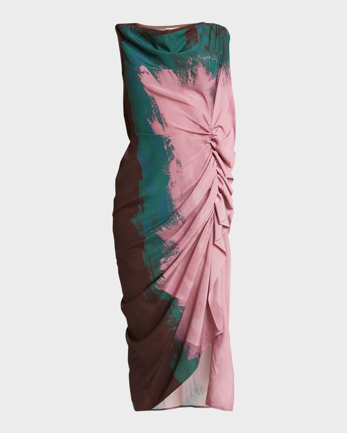 dinam draped printed midi dress