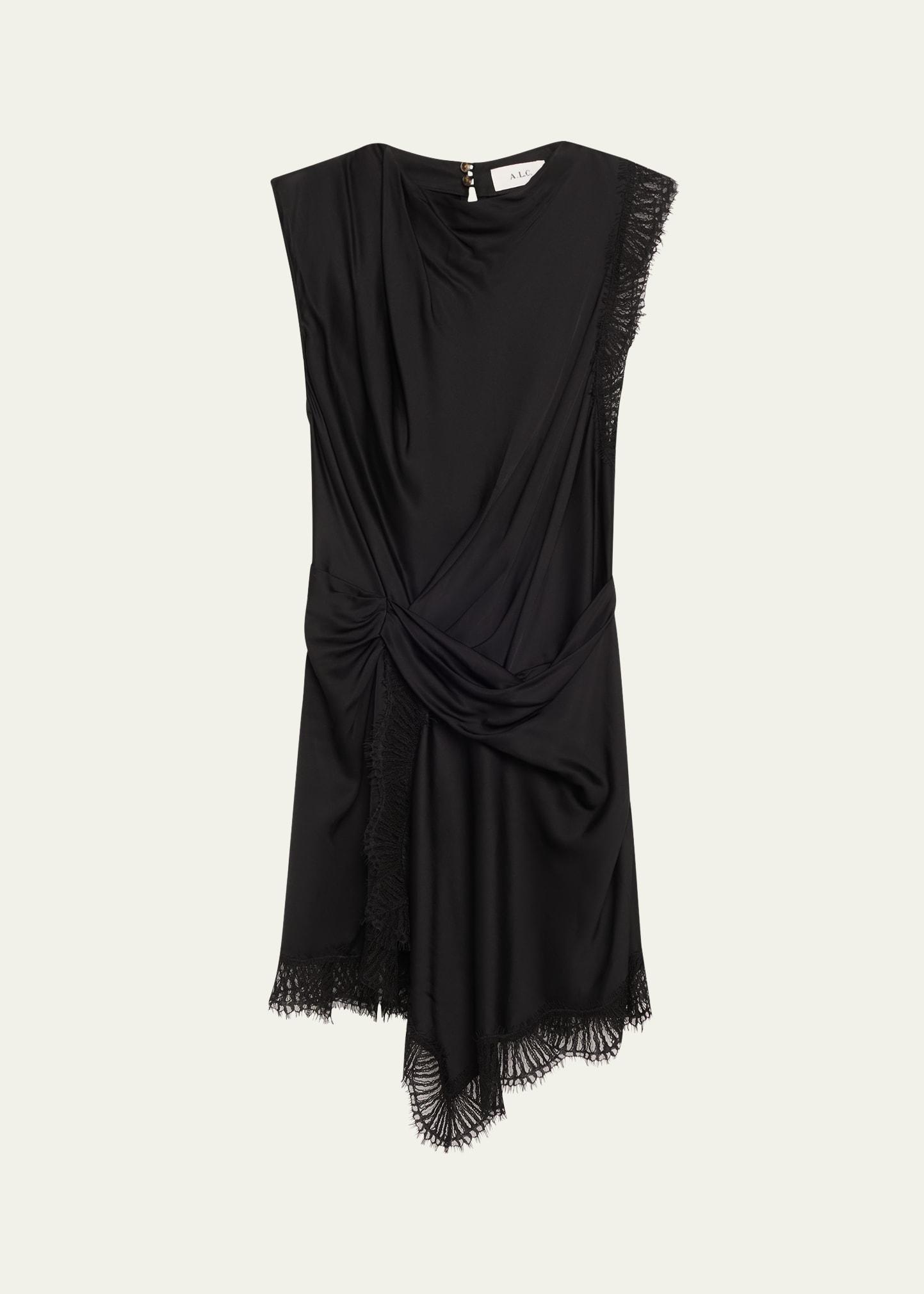 dion draped lace-trim satin mini dress