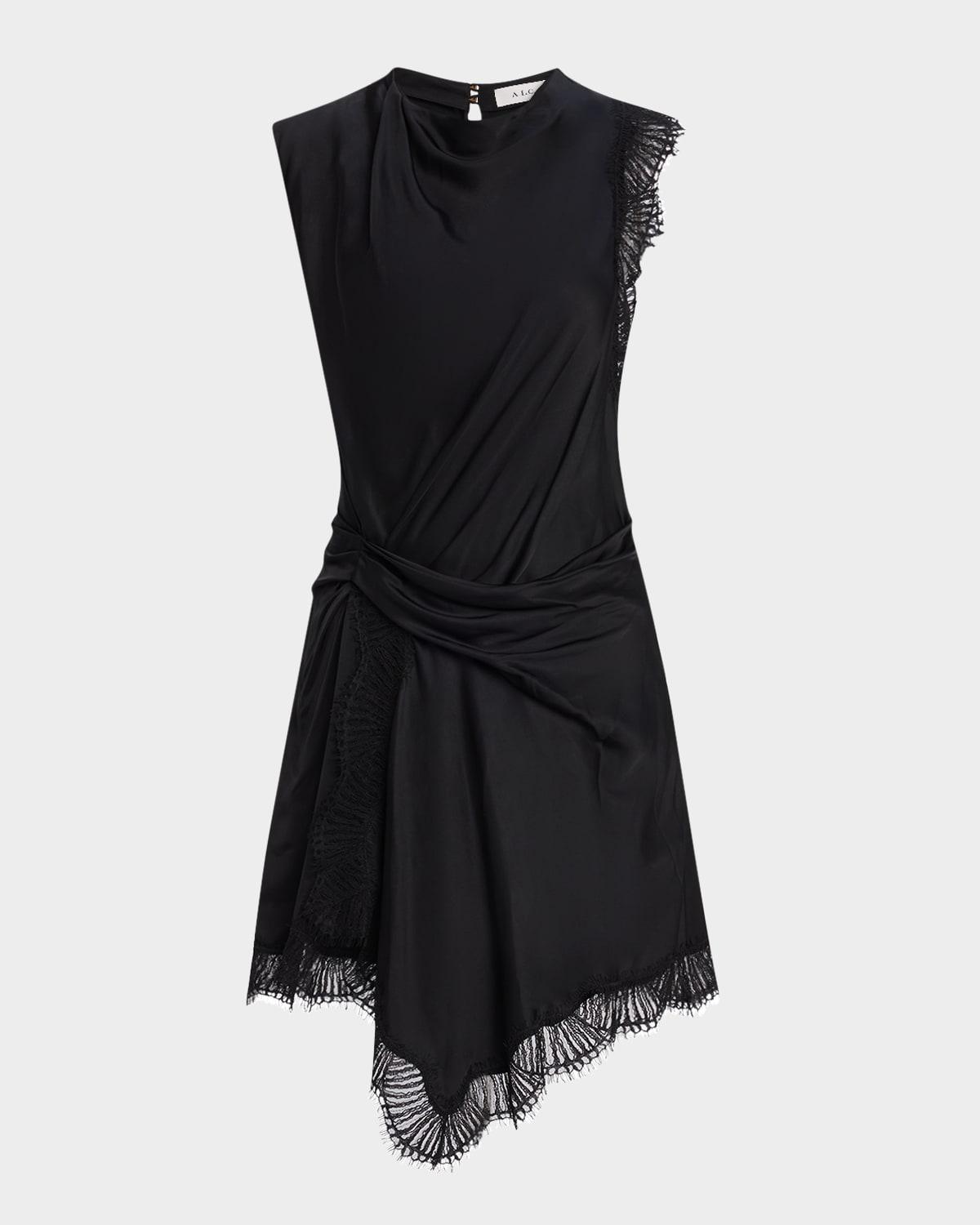dion draped lace-trim satin mini dress