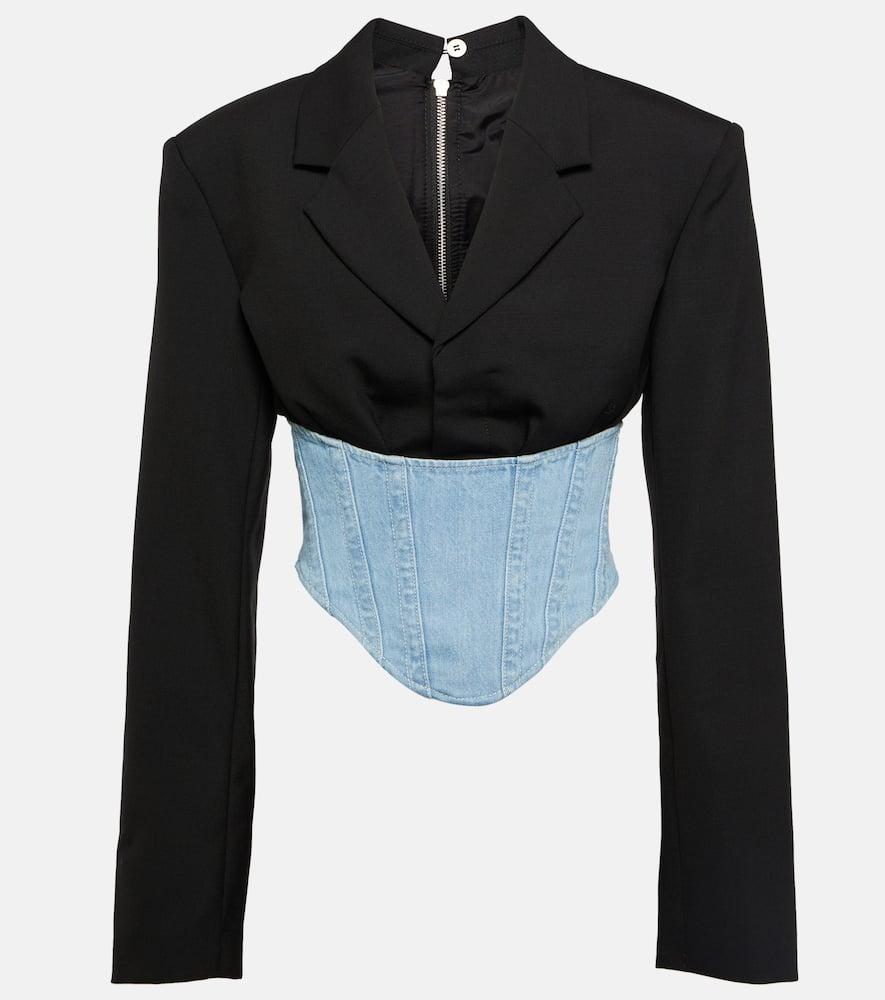 dion lee wool and denim bustier blazer