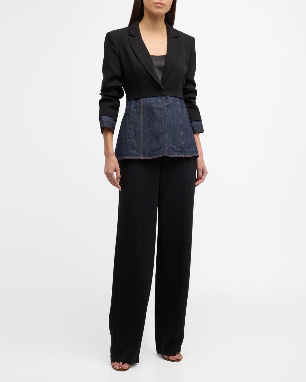 dionne mixed media straight-leg pants