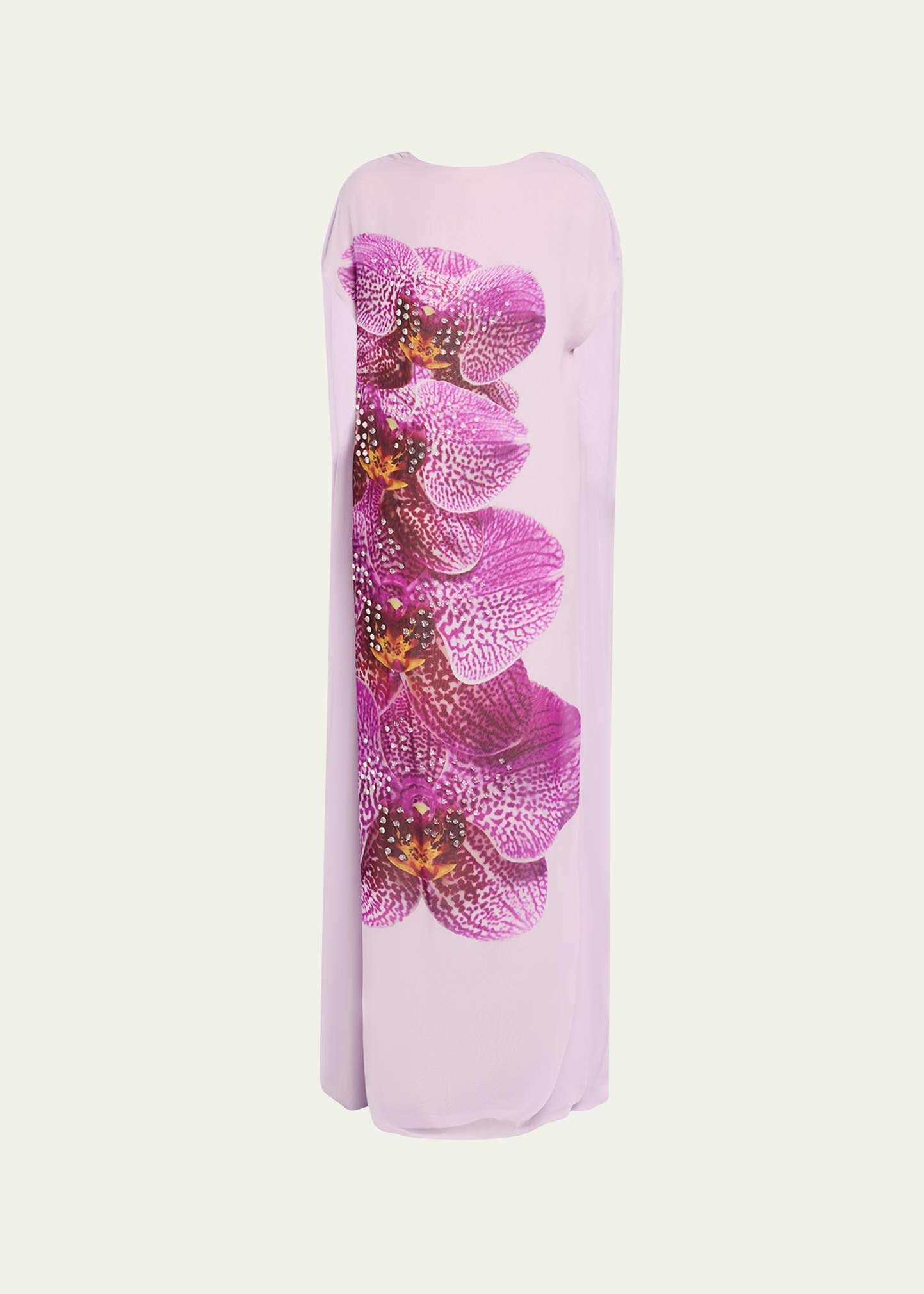 diria embellished orchid-print silk maxi dress