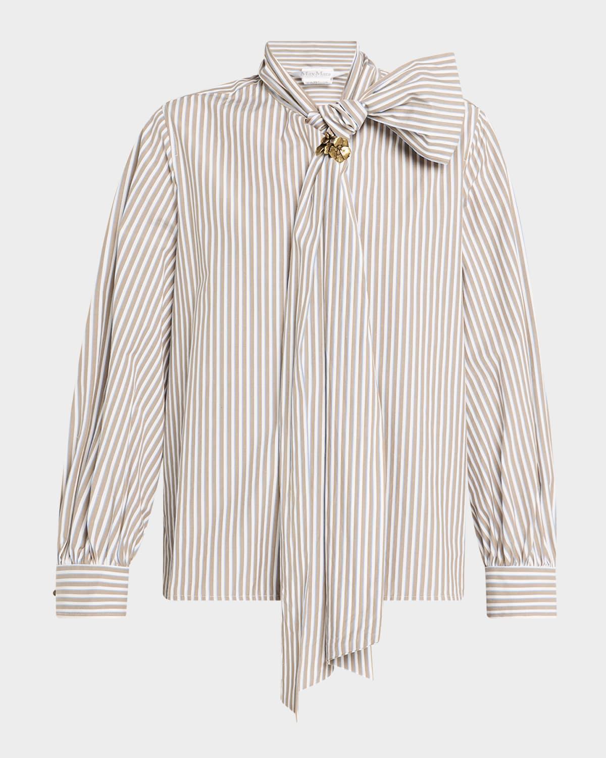 disco tie-neck striped cotton top
