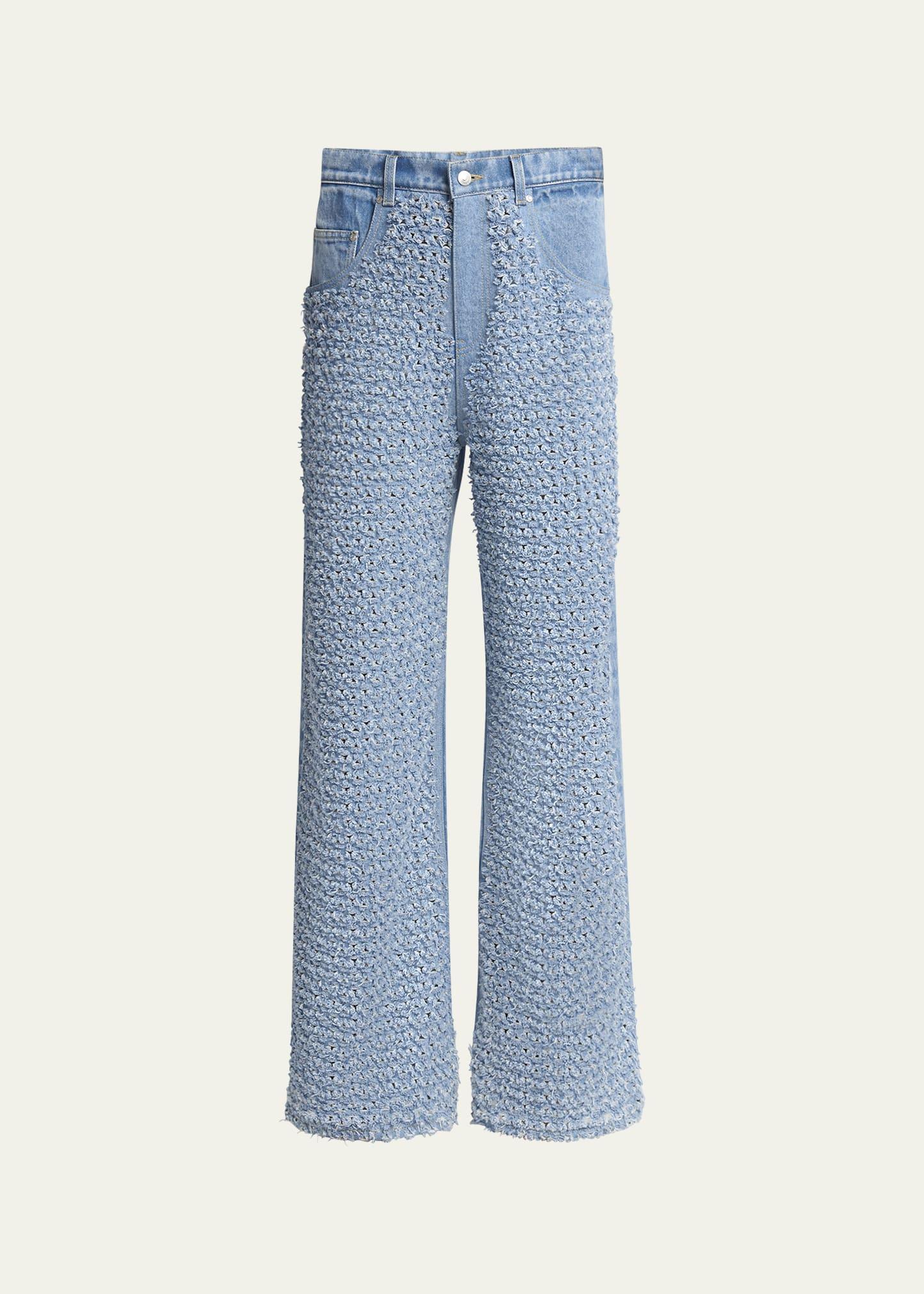 distressed boucle denim wide-leg jeans