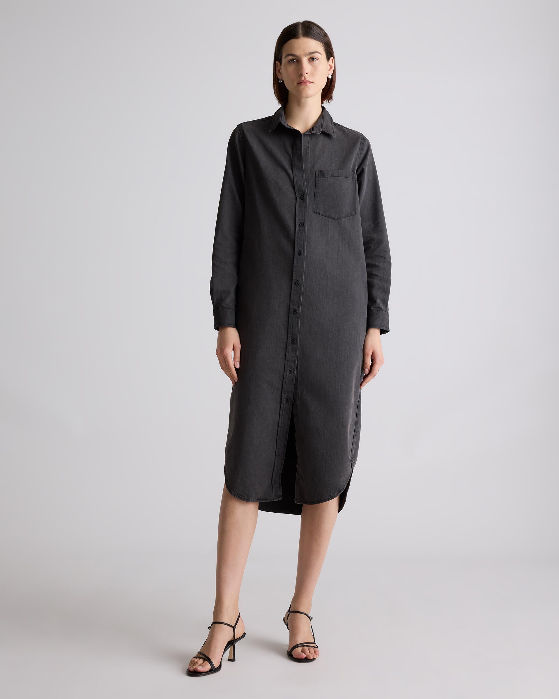 distressed denim maxi shirt dress