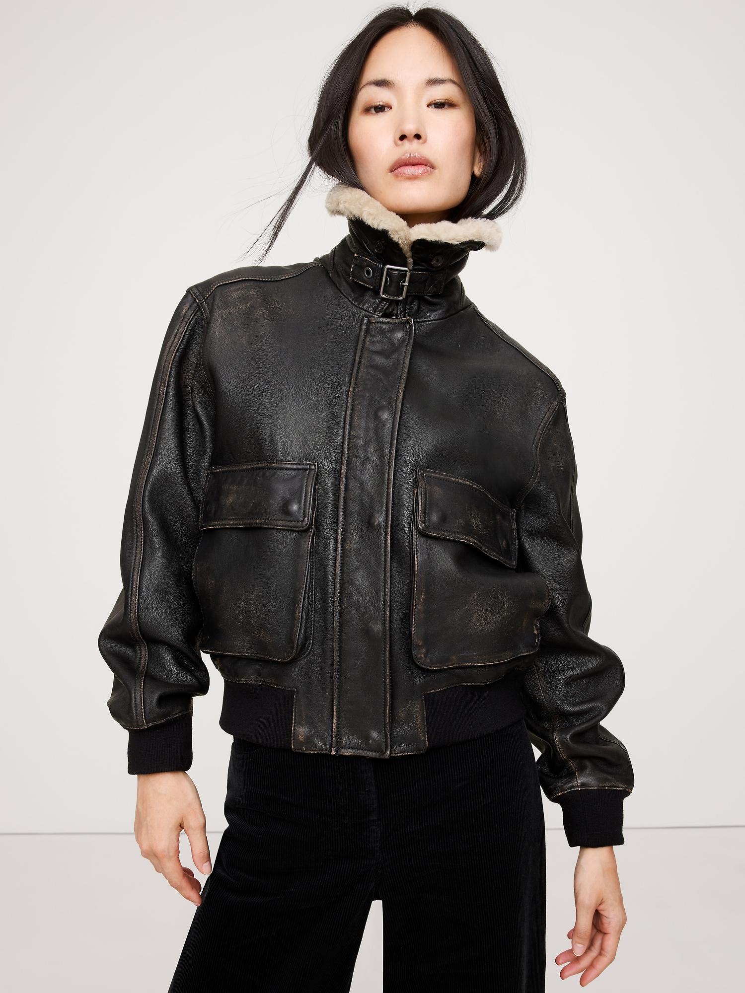 distressed leather flight jacket