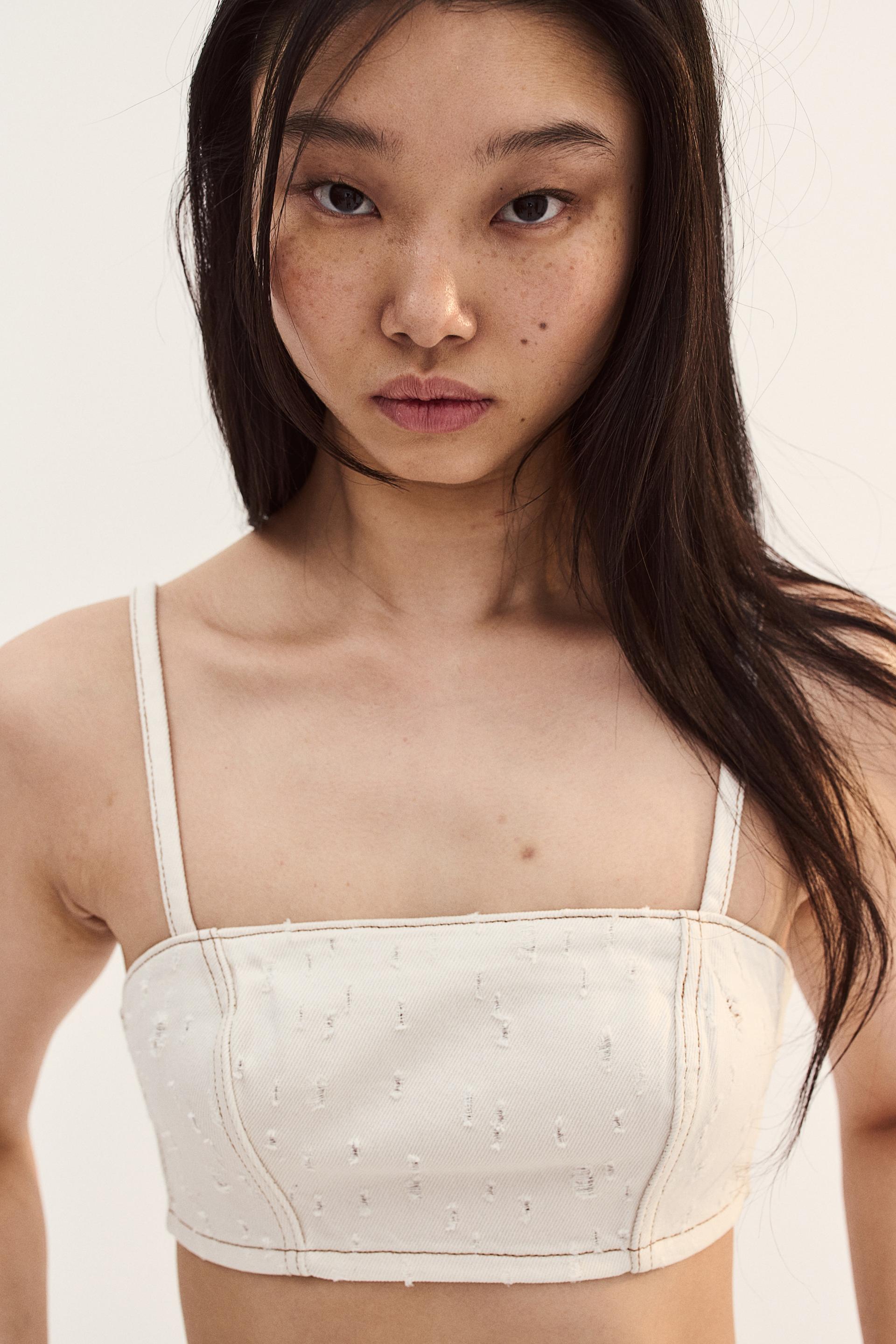 distressed-look twill crop top