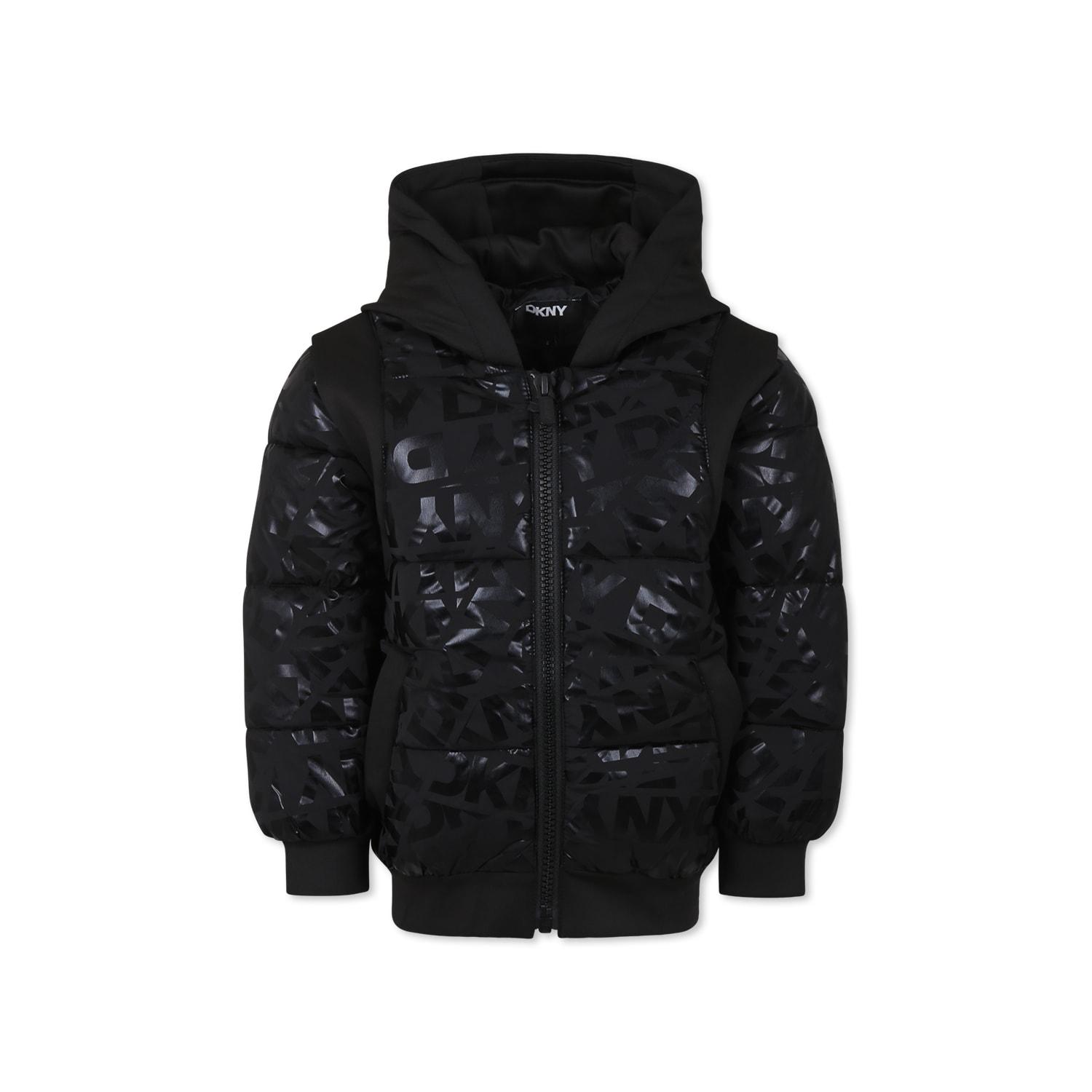 dkny black down jacket for girl with logo
