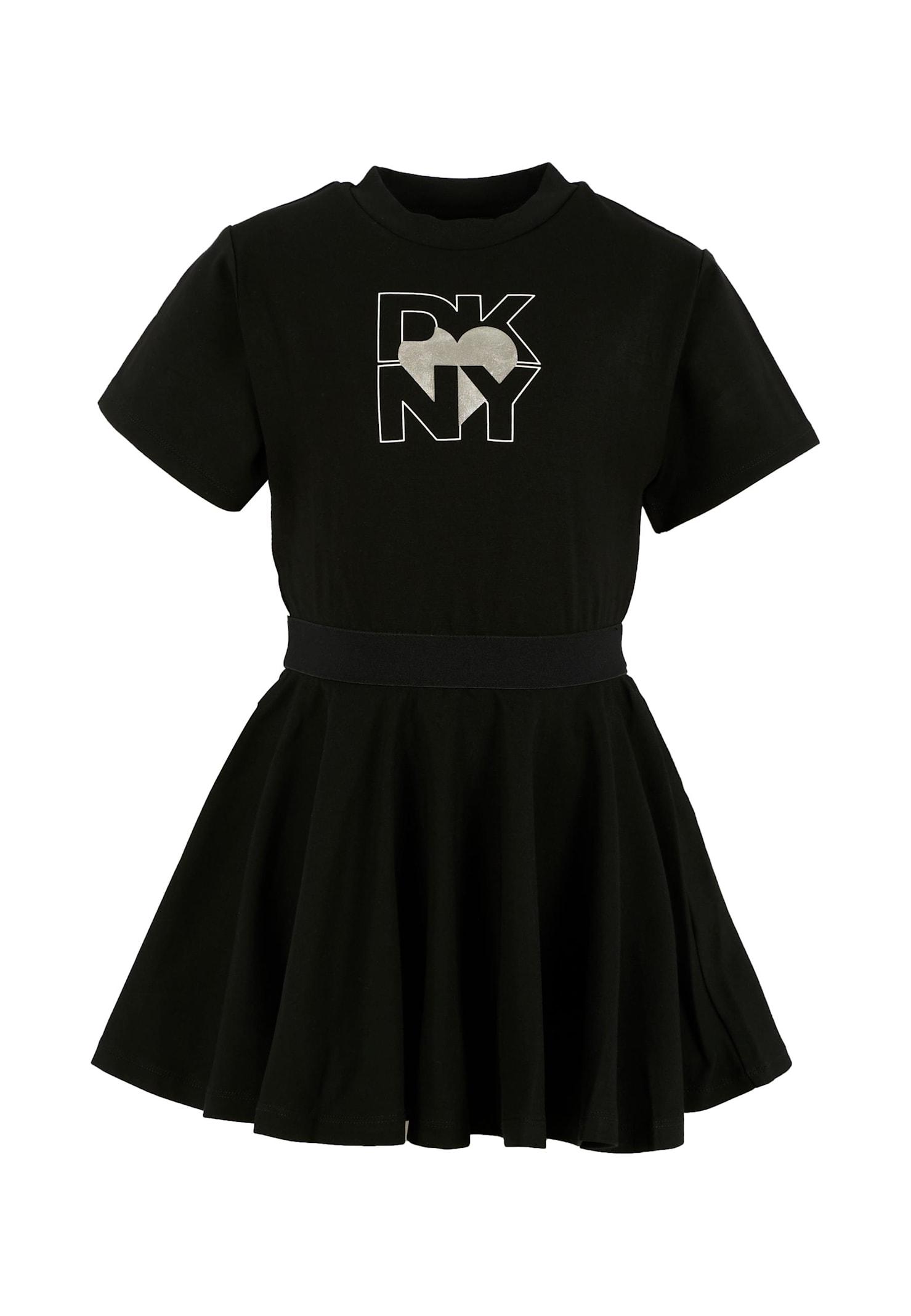 dkny black dress for girl with white logo