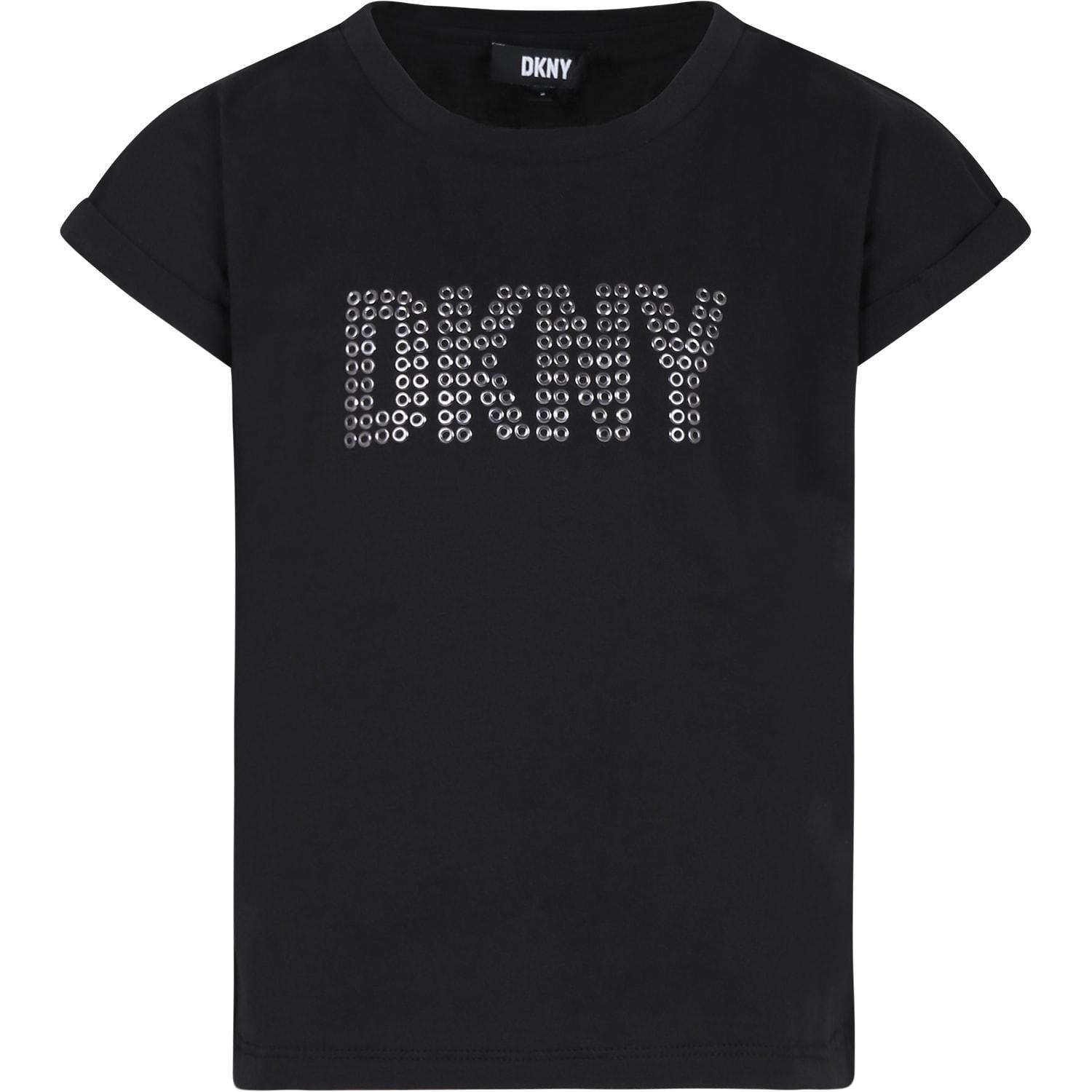 dkny black t-shirt for girl with logo and studs