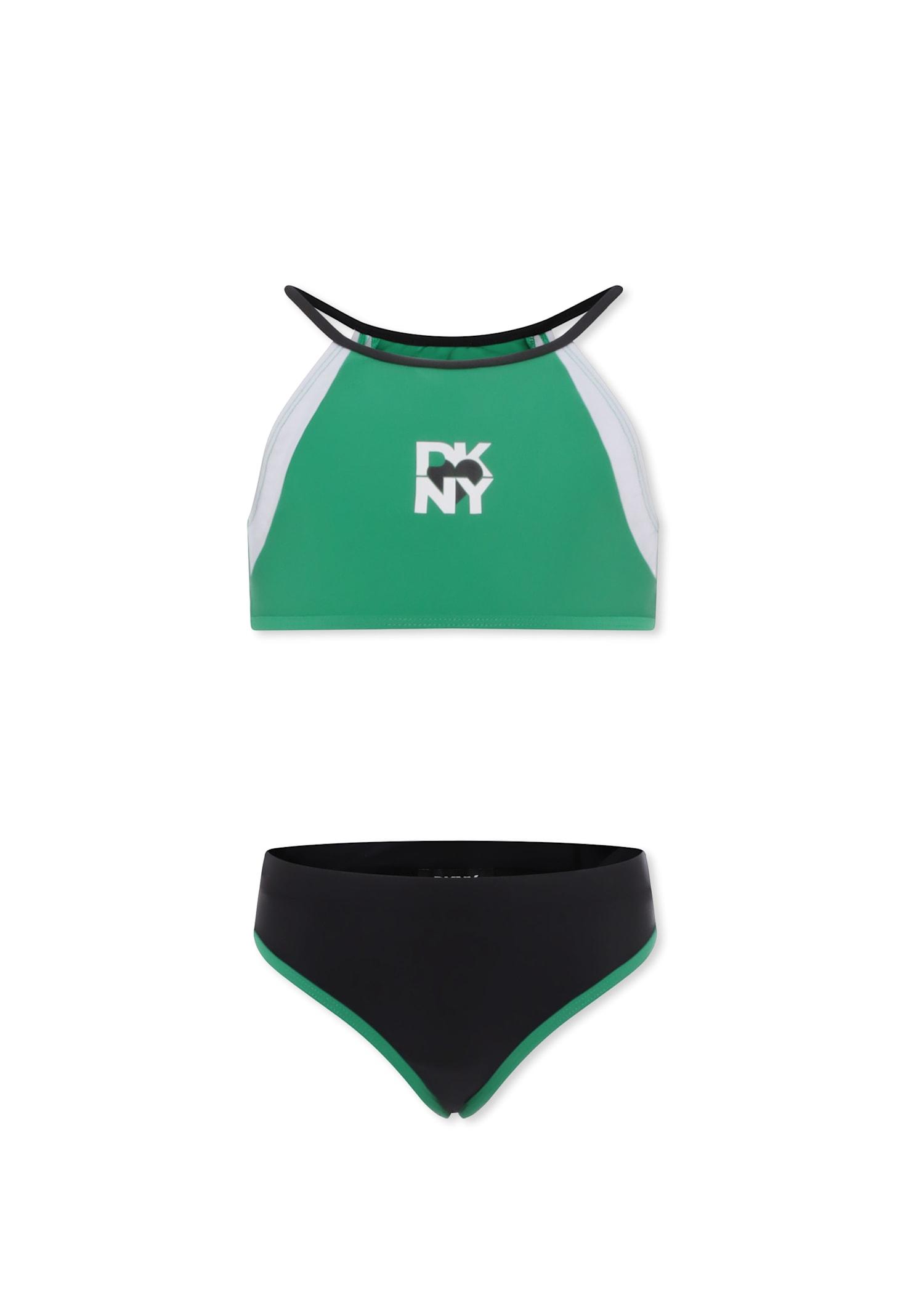 dkny green bikini for girl with logo