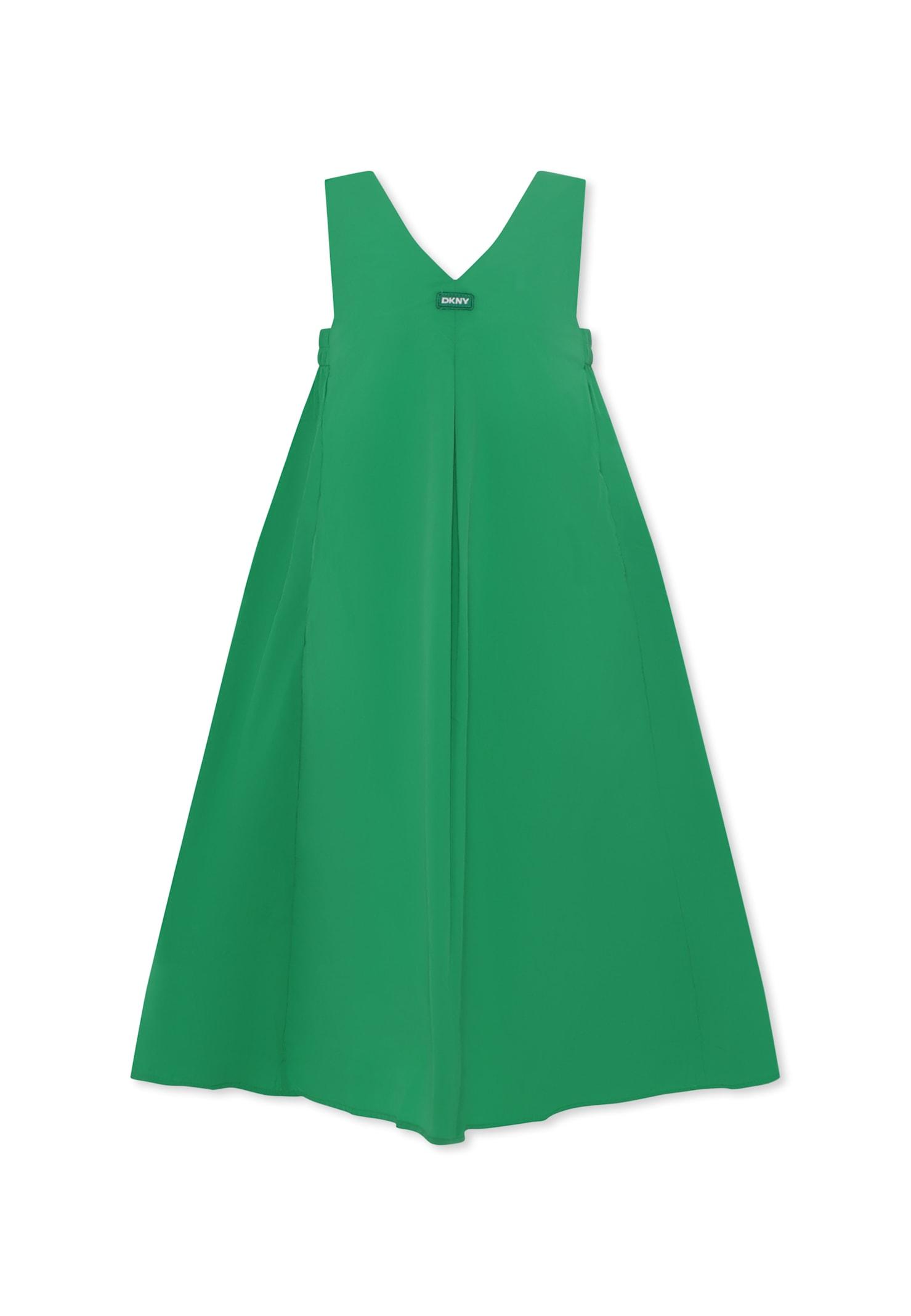 dkny green sleeveless dress for girl with logo