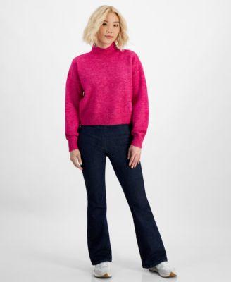 dkny jeans petite mock neck cropped sweater dkny jeans high rise flare leg pull on denim jeans
