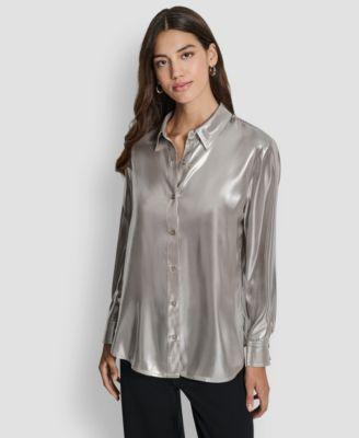 dkny jeans womens button front long sleeve blouse
