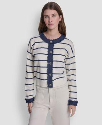 dkny jeans womens crew neck striped cardigan